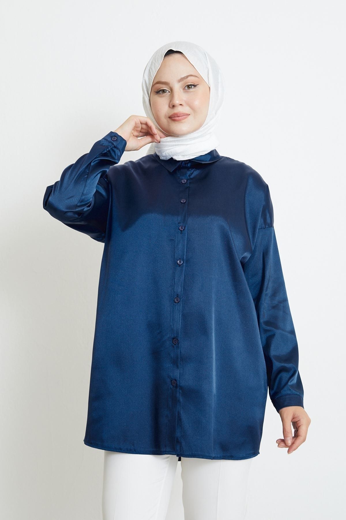 Foremia Saten Tunik-Lacivert