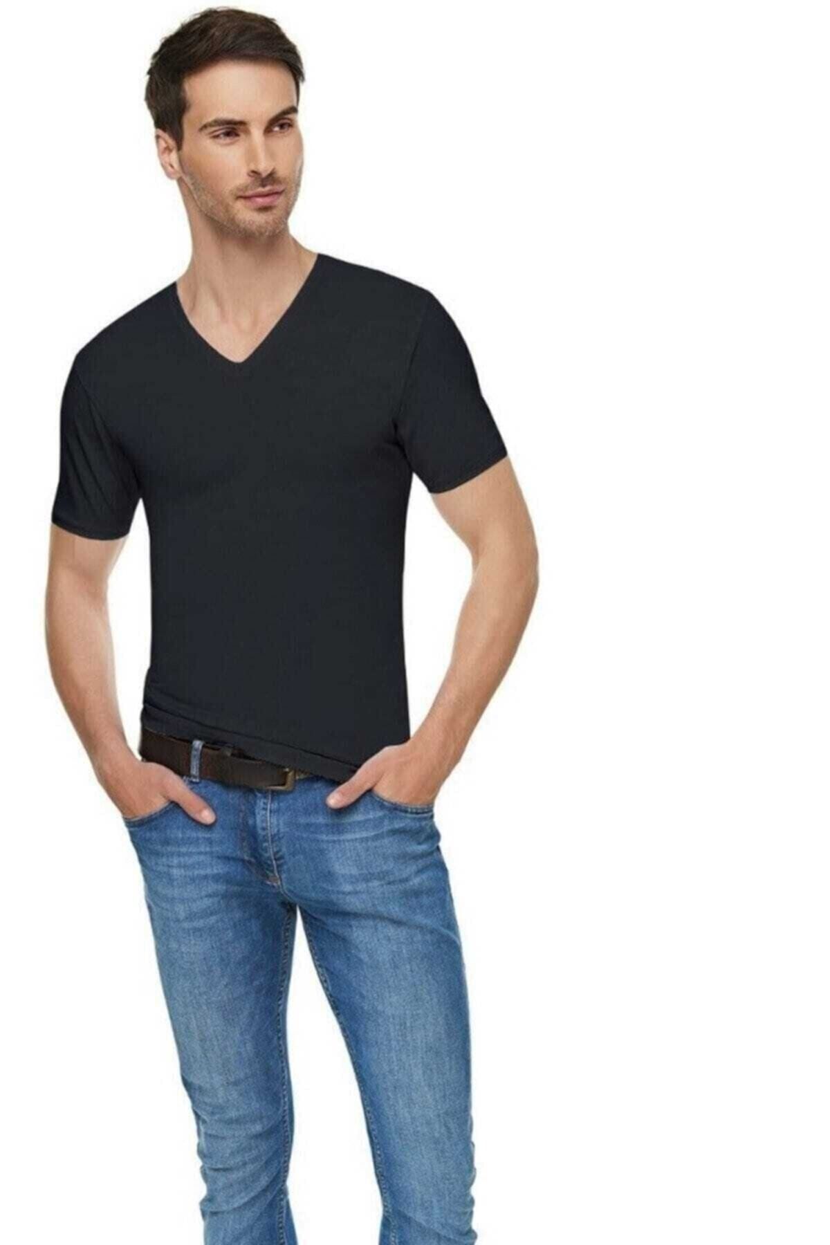Tutku Elit Erkek Siyah Elastan Likralı Pamuklu Tişört