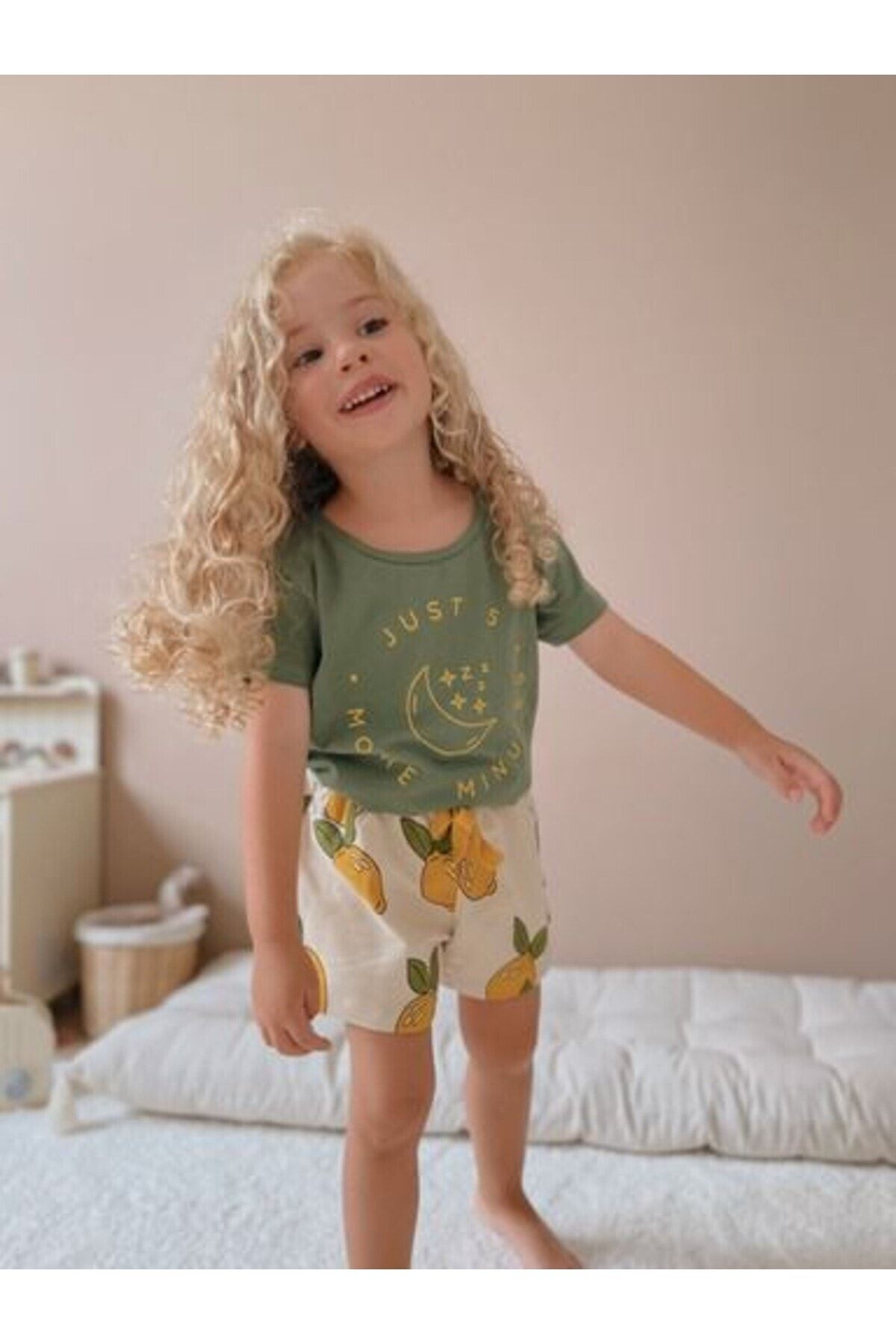 Milk & Muffin Limon Desenli Organik Kız Çocuk Pijama Şort Takım
