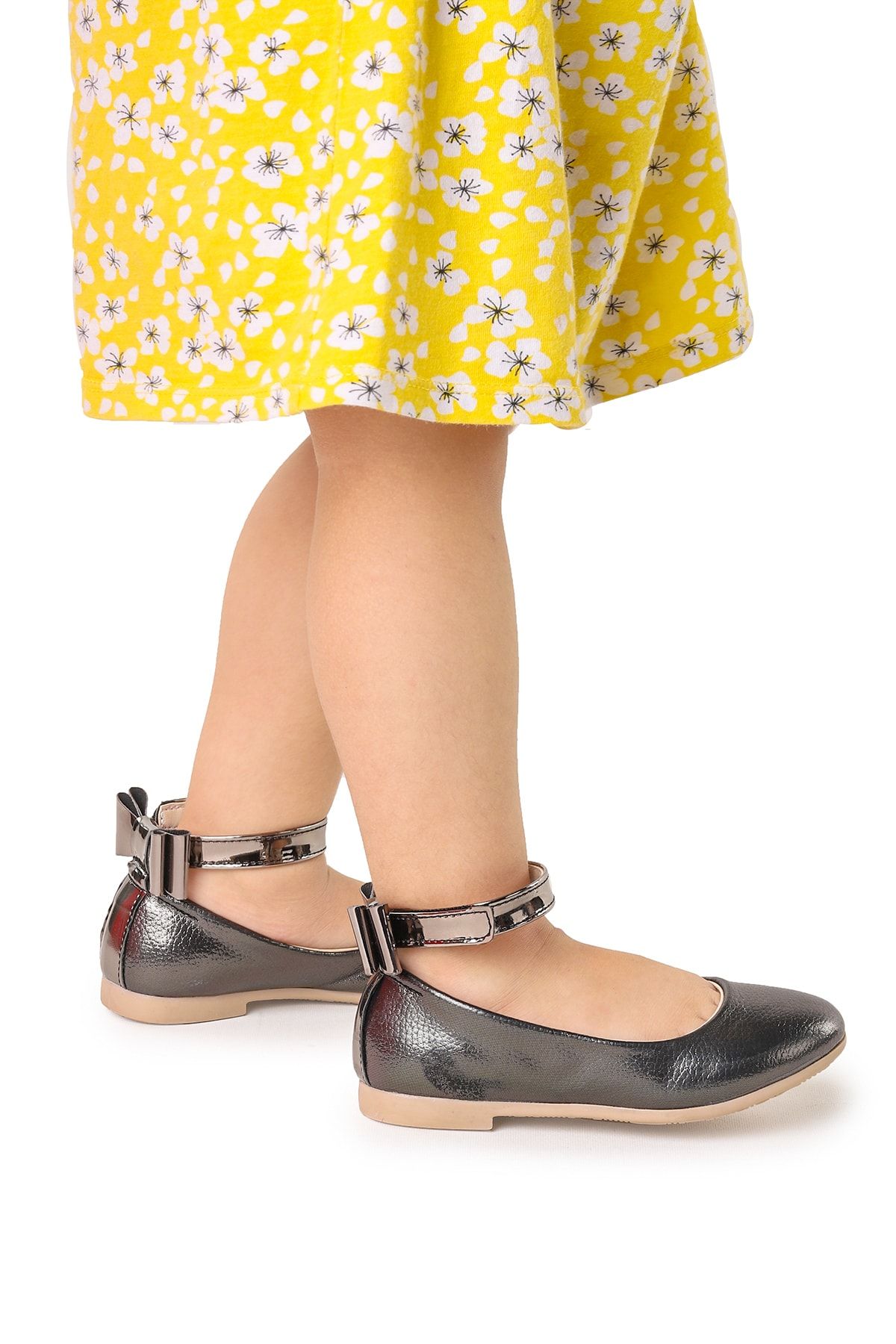 Kiko Kids Cırtlı Kız Çocuk Fiyonklu Babet Ayakkabı Ege 205 Vakko Bilekten Bağlamalı