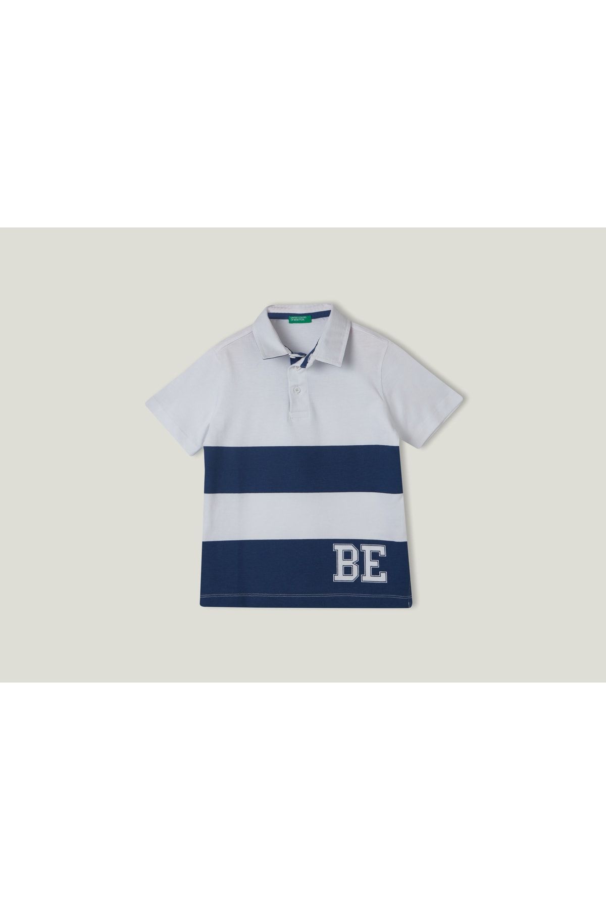 United Colors of Benetton Erkek Çocuk Beyaz Şerit Detaylı Polo T-Shirt Beyaz Mix