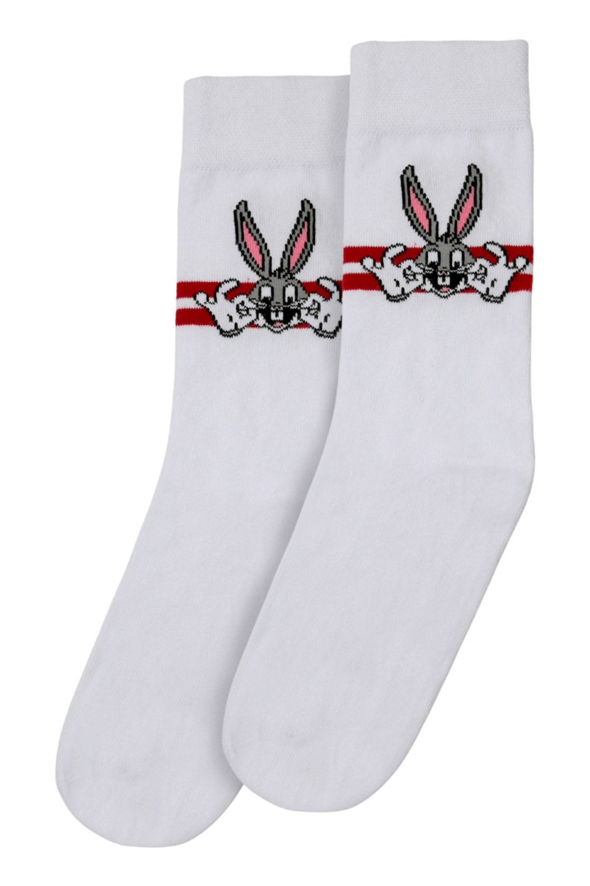 Dogo Unisex Vegan Beyaz Çorap - Warner Bros Bugs Bunny Stripes Tasarım