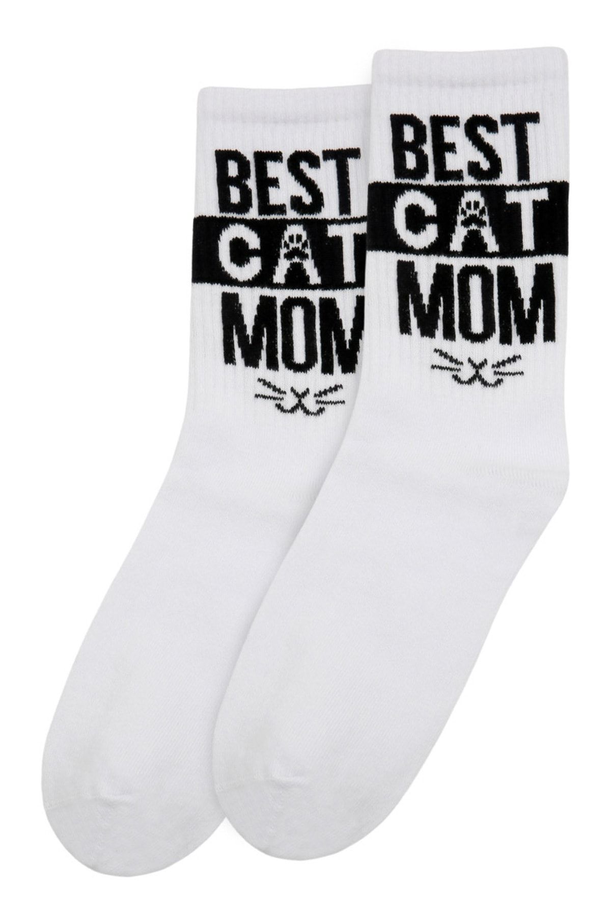Dogo Unisex Vegan Beyaz Çorap - Best Cat Mom Tasarım