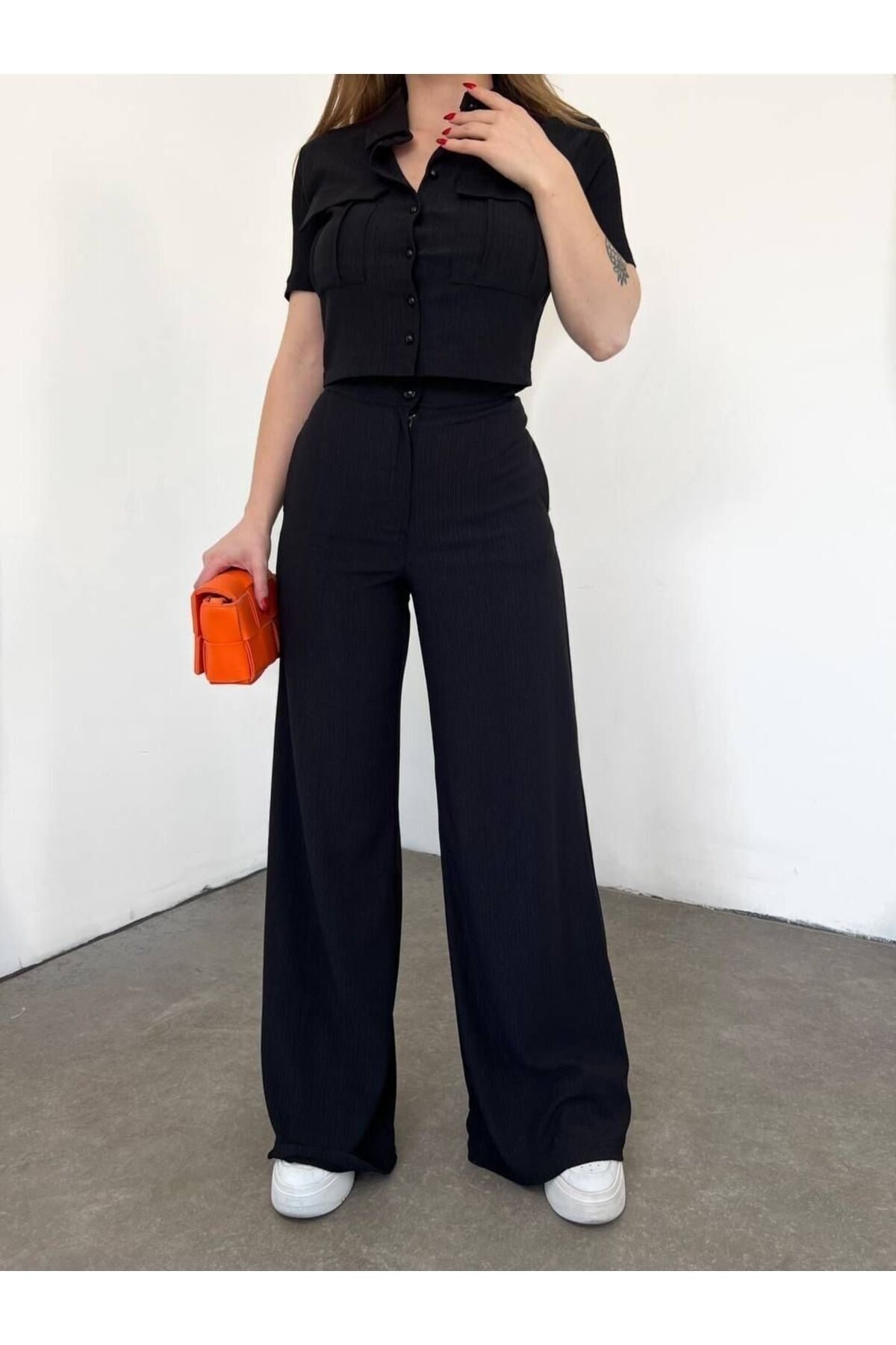VOLT CLOTHİNG Kadın Düğme Detaylı Kapaklı Pantolonlu Takım