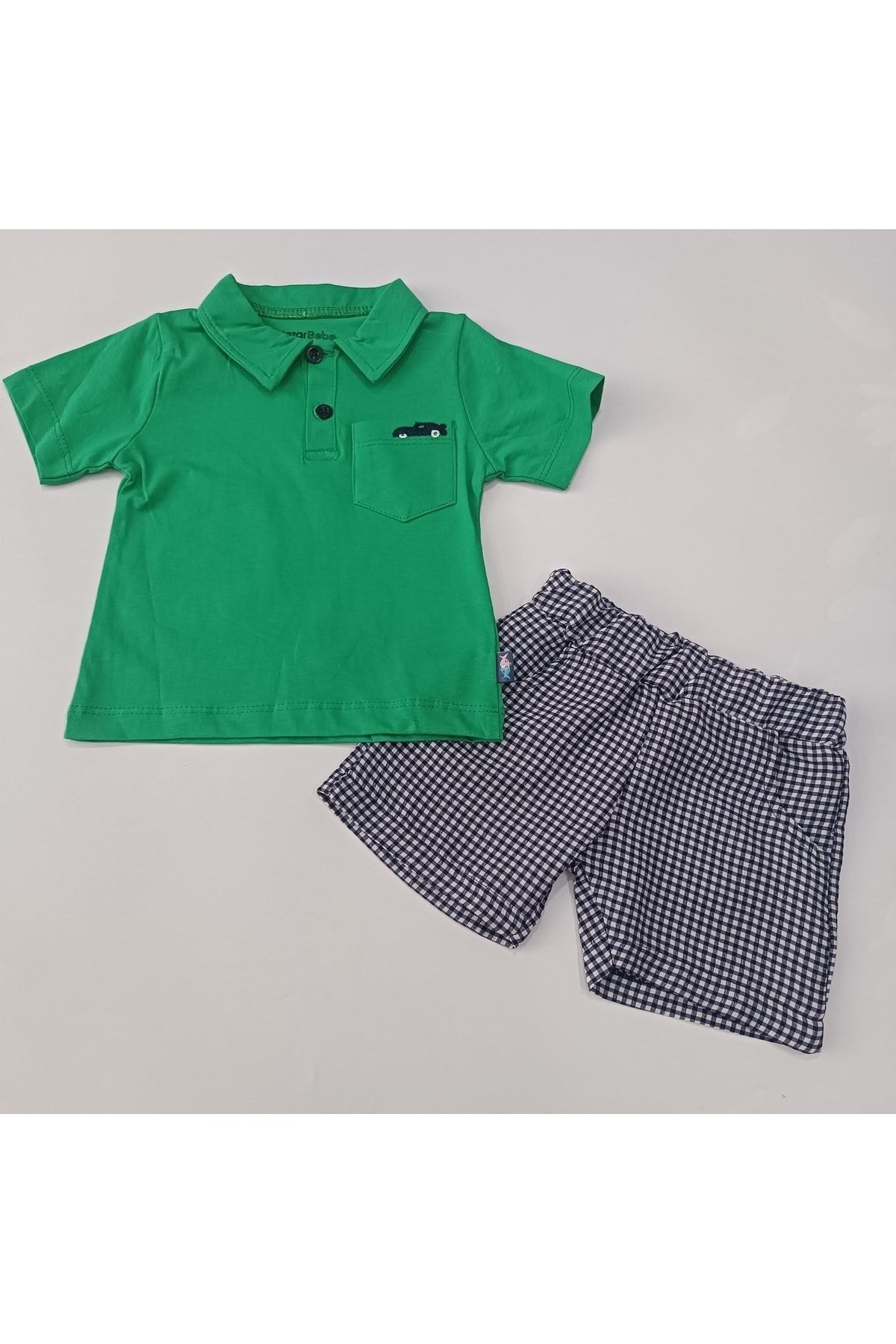 Nazar Kids Yakalı Cep Detaylı Yeşil Tişörtlü Takim