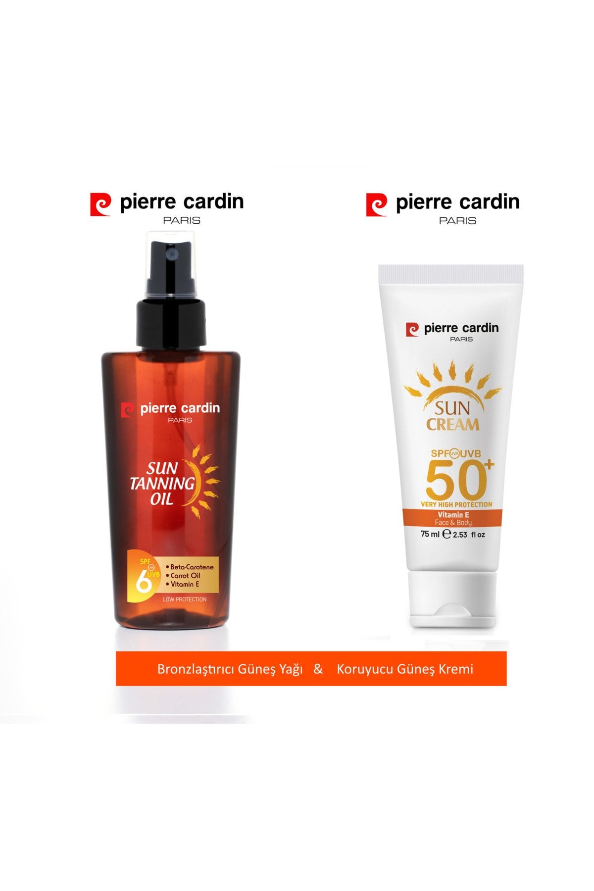 Pierre Cardin Koruyucu Güneş Kremi 50+ - 75 ML + Pierre Cardin Bronzlaştırıcı Güneş Yağı