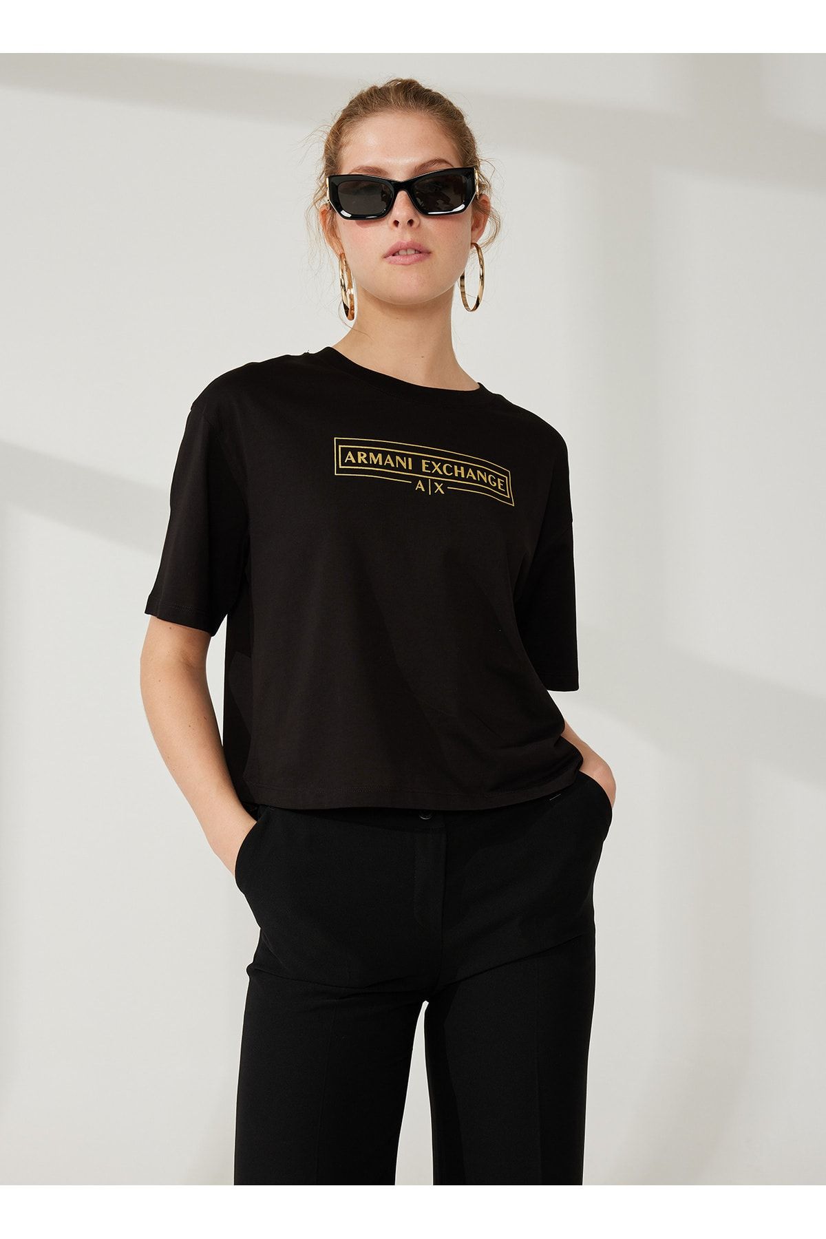 Armani Exchange Baskılı Siyah Kadın T-Shirt