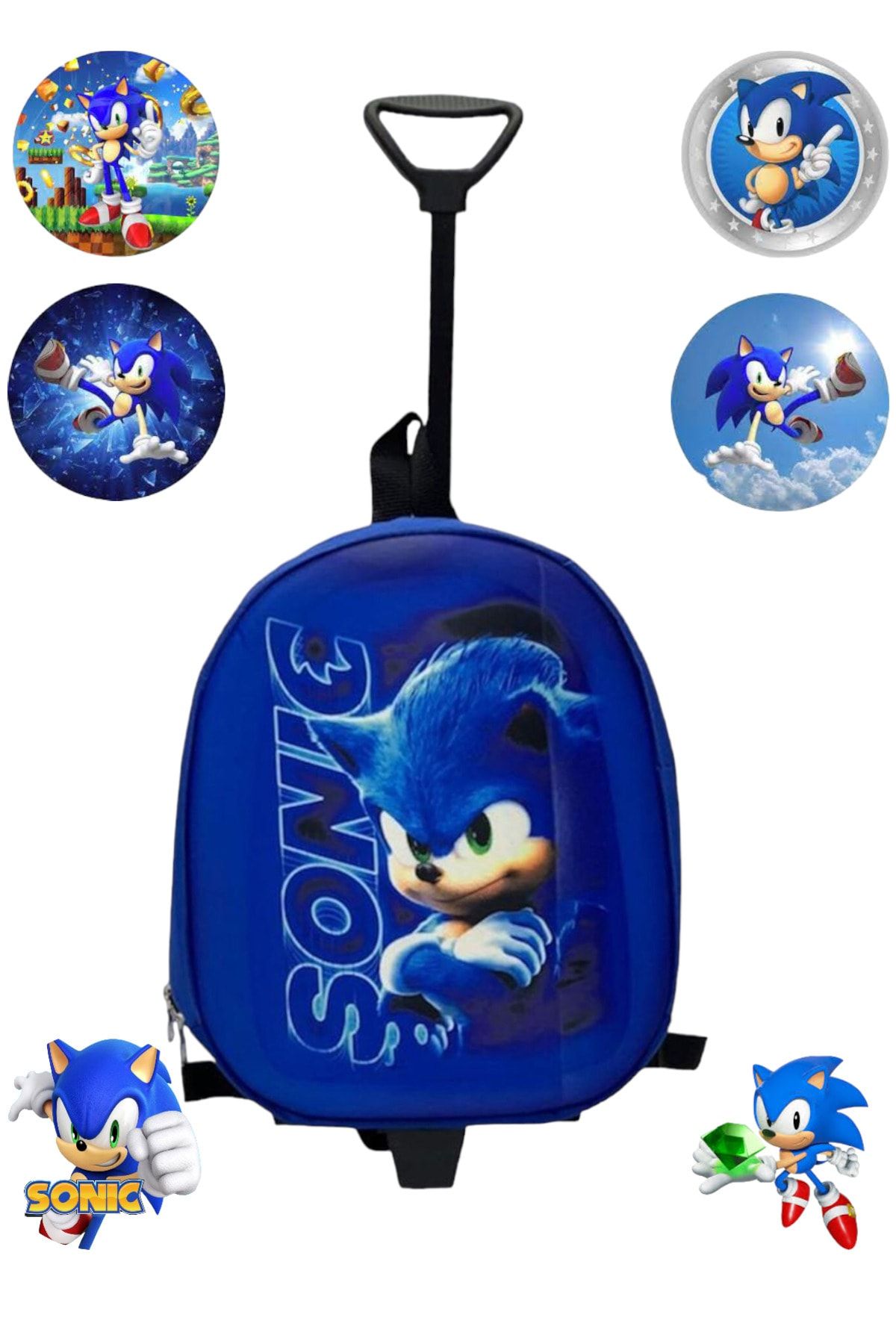 Shopiolog Sonic Anaokulu Kreş Çocuk Valiz Sırt Çantası Çekçekli Sonic Tekerlekli