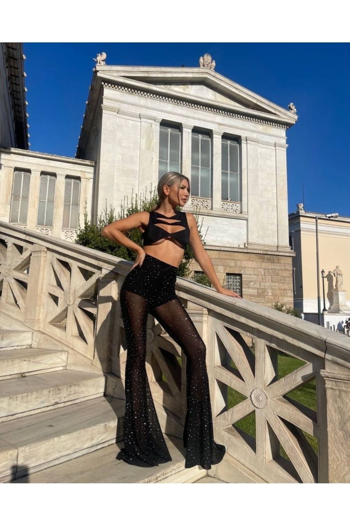 Miss Beyoğlu Orelia Taş Detay Tül Ispanyol Paça Pantolon