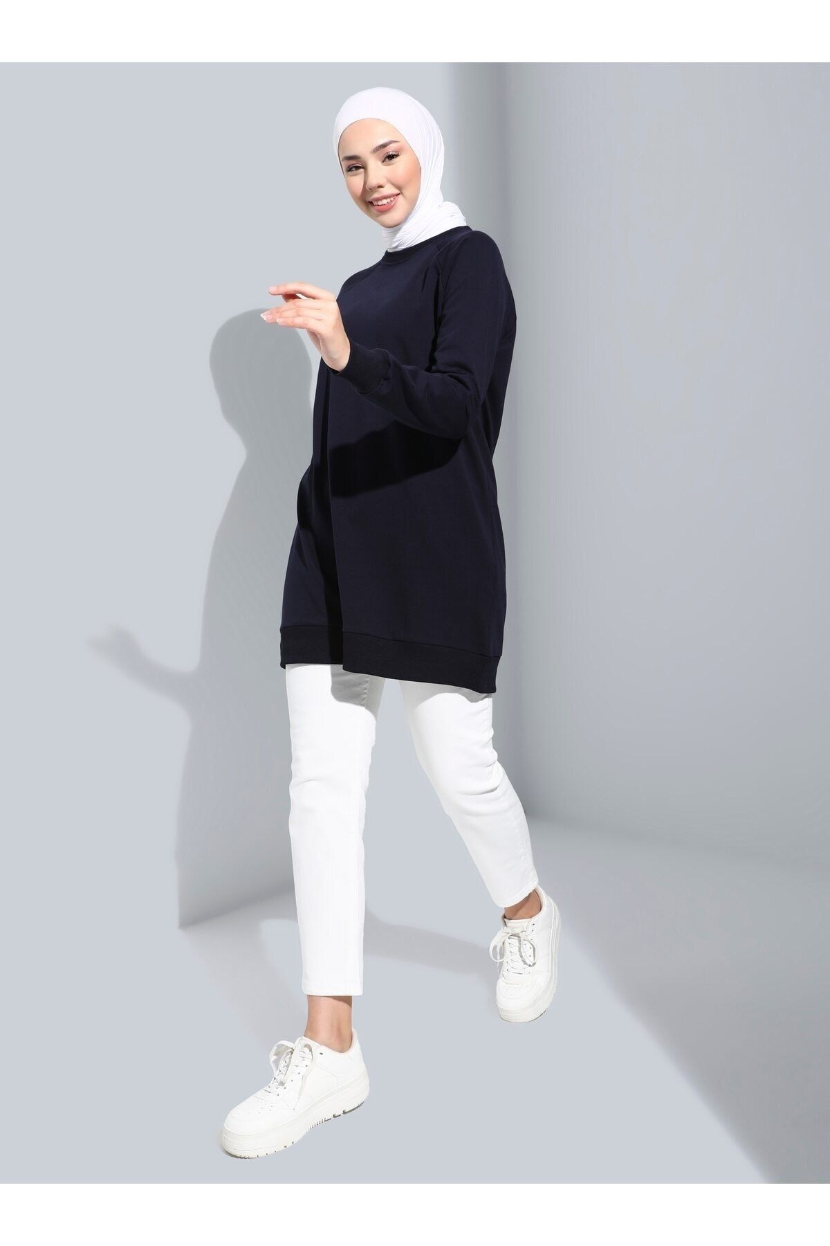 Refka Basic Uzun Sweatshirt - Lacivert - Basic