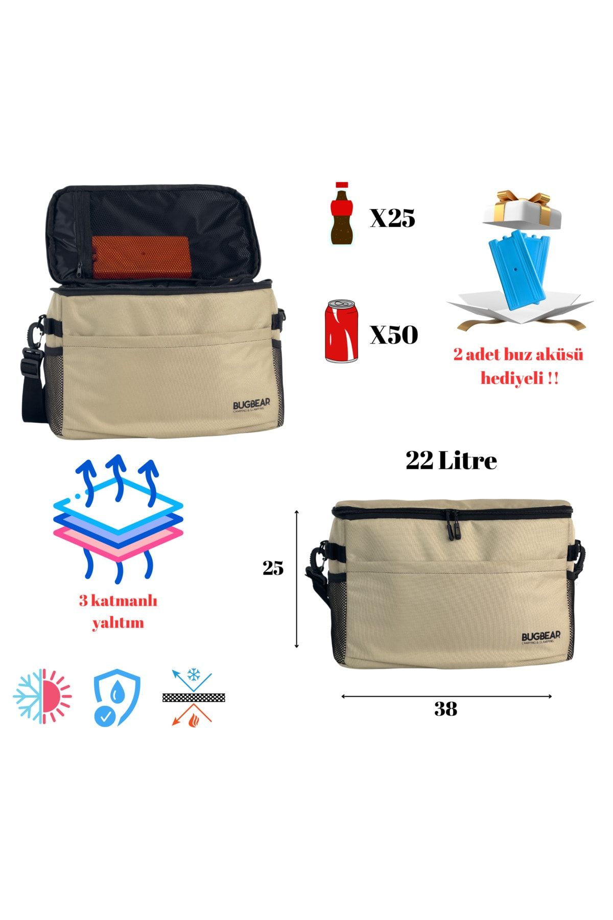 bugbear Termal çanta,ısı yalıtımlı soğuk-sıcak kamp çantası,plaj çantası,piknik çantası