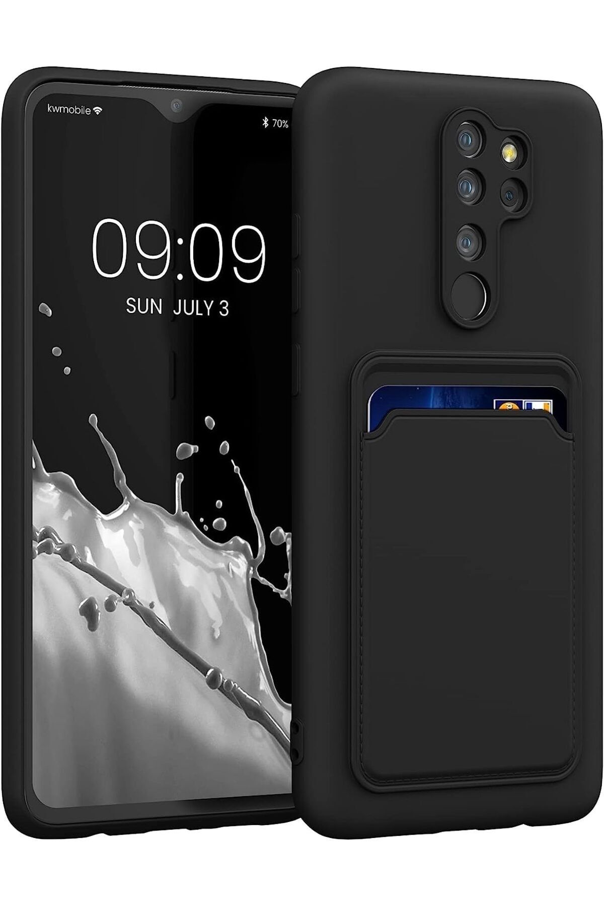 Fibaks Oppo A9 2020 Kılıf Kamera Korumalı Kartlıklı Cüzdanlı Kırmızı Tuşlu Siyah Silikon Kapak