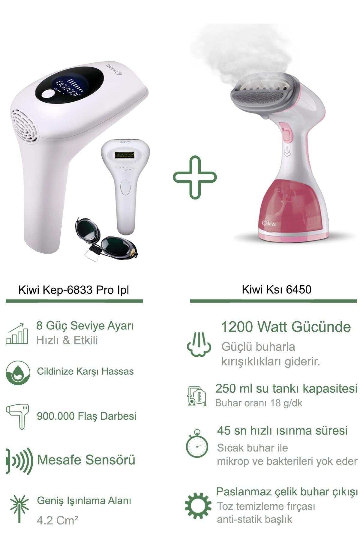 Kiwi Kep6833 Pro Ipl Lazer Epilasyon + Kiwi Ksı 6450 Portatif Buharlı