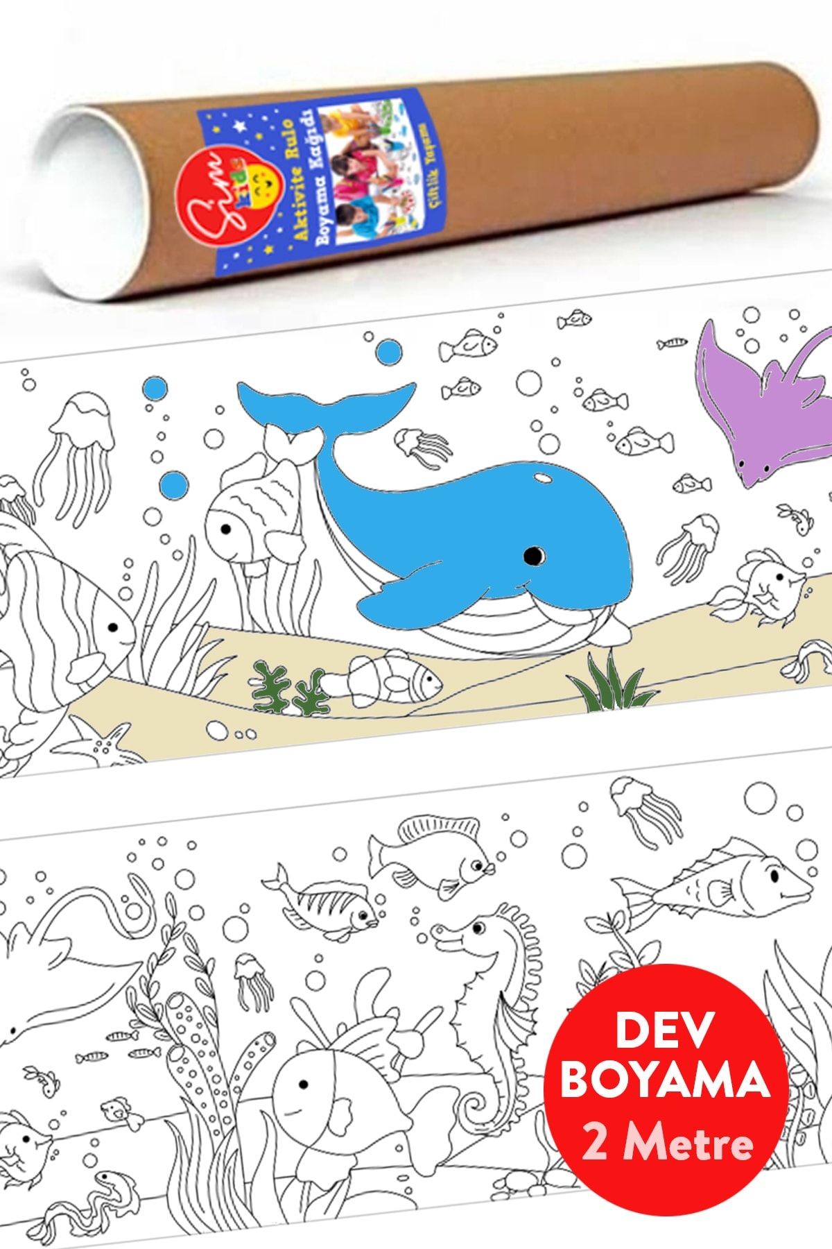 Sim Tasarım Deniz Canlıları Tema Eğitici Tatil Etkinlik Aktivite Boyama Kağıdı