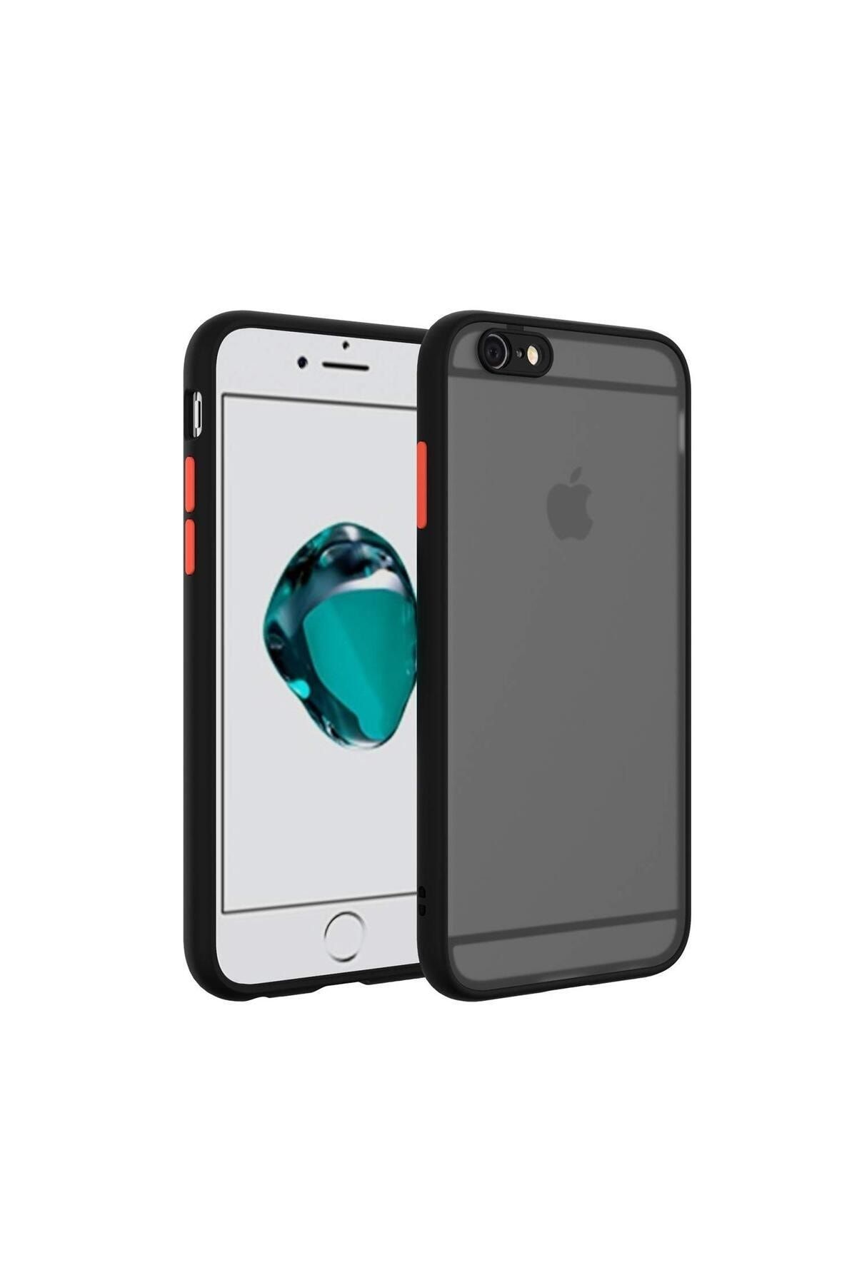 Fibaks Apple iPhone 6S Kılıf Mat Parmak Izi Yapmaz Kamera Korumalı Renkli Tuşlu Sert Silikon