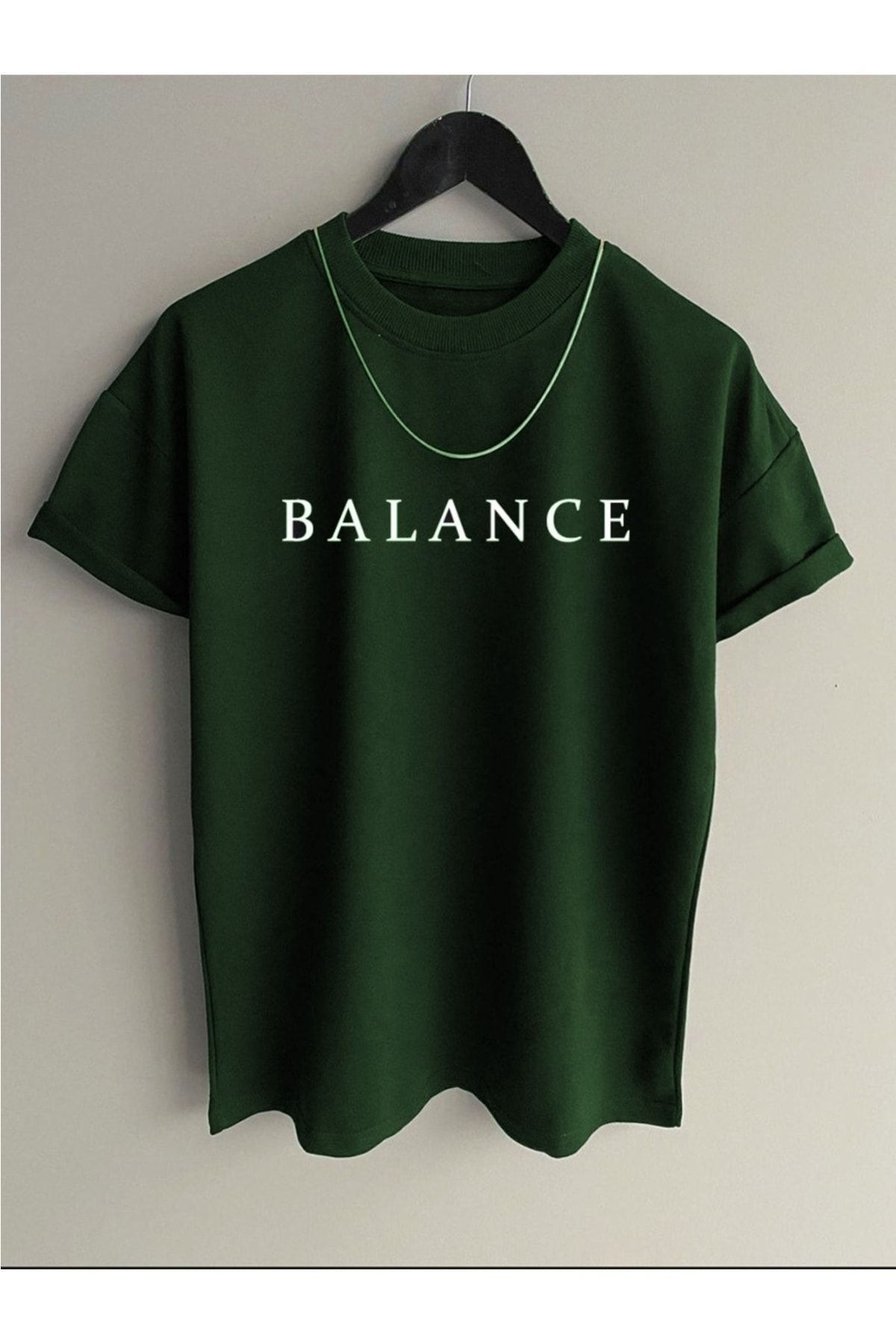 PALPİTO Erkek Nefti Yeşili Balance Baskılı Oversize T-Shirt