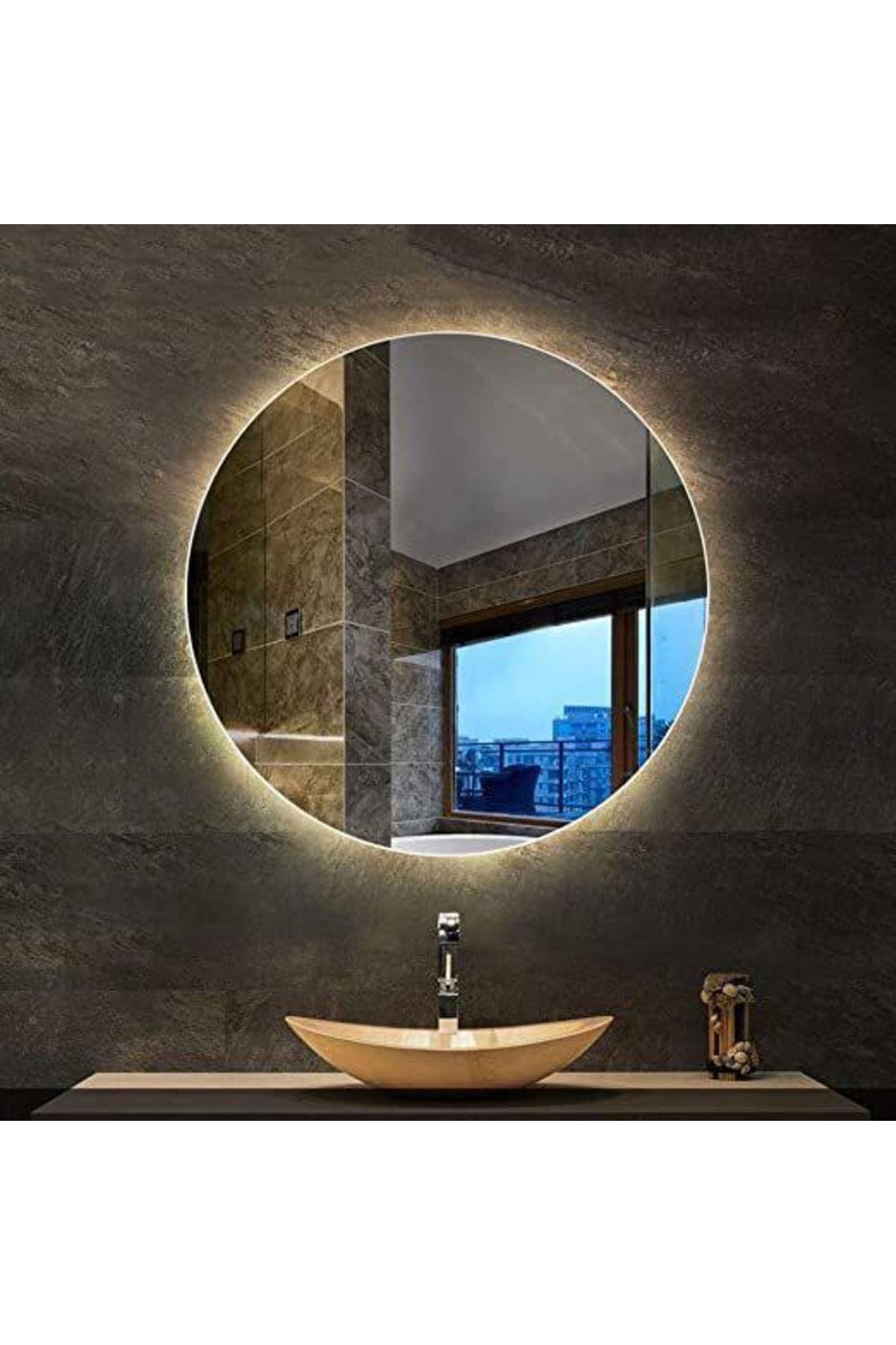 Narkissos Dizayn 80 Cm Günışığı Ledli Yuvarlak Banyo Aynası/ Makyaj Aynası/ Trafolu