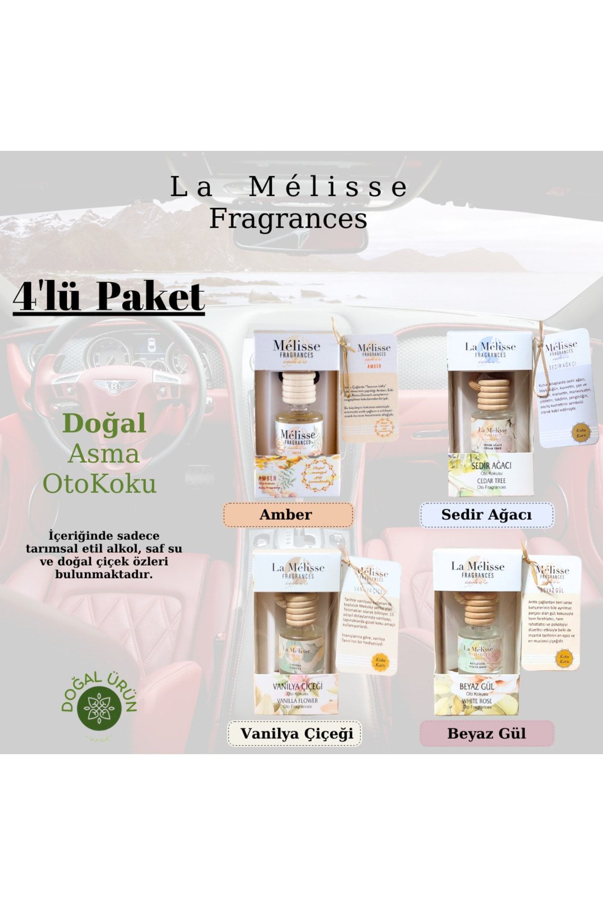 La Melisse Fragrances 4’lü Doğal Oto Araba Kokusu - ipli askılı
