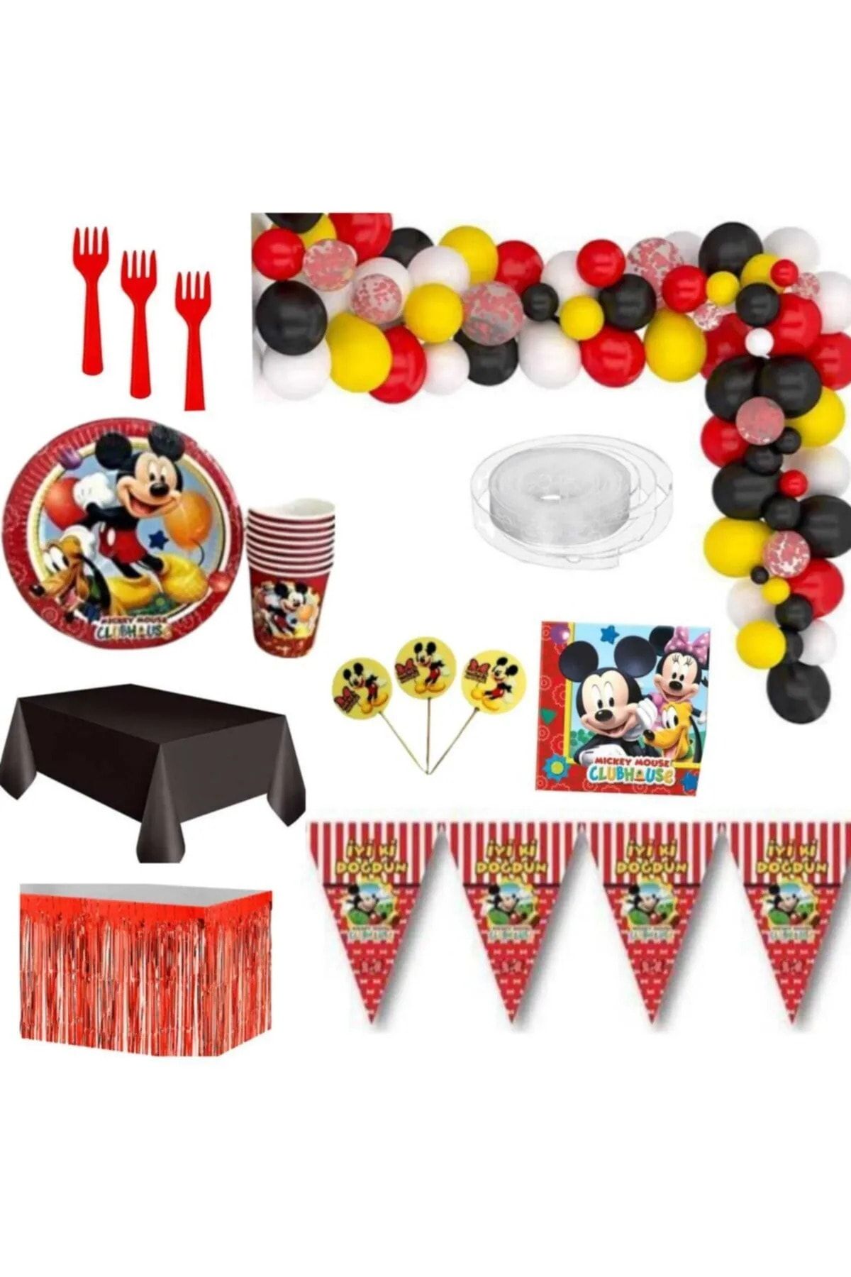 FOKUL Mickey Mouse Miki 16 Kişilik Doğum Günü Parti Malzemeleri Konsepti Seti
