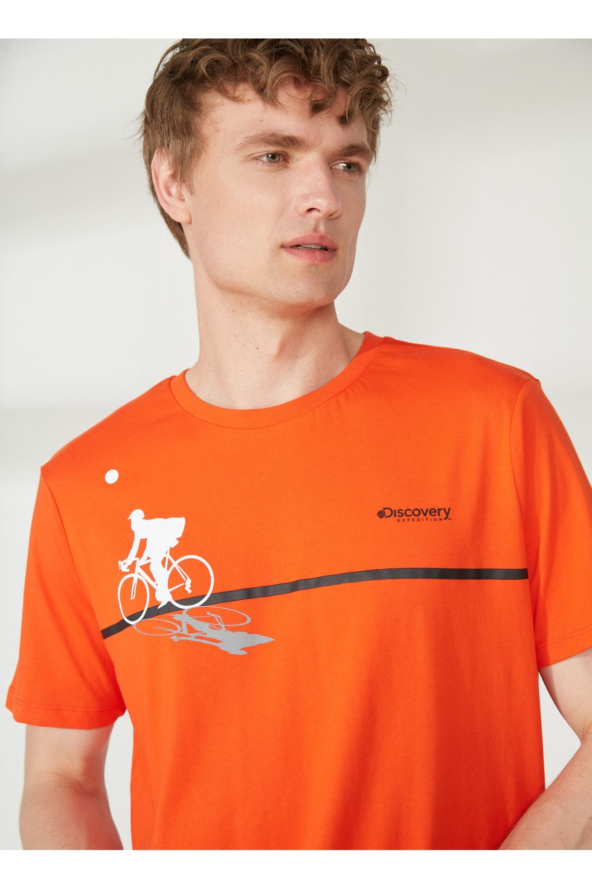 Discovery Expedition Discovery Expedition Bisiklet Yaka Baskılı Turuncu Erkek T-Shirt BENJAMIN
