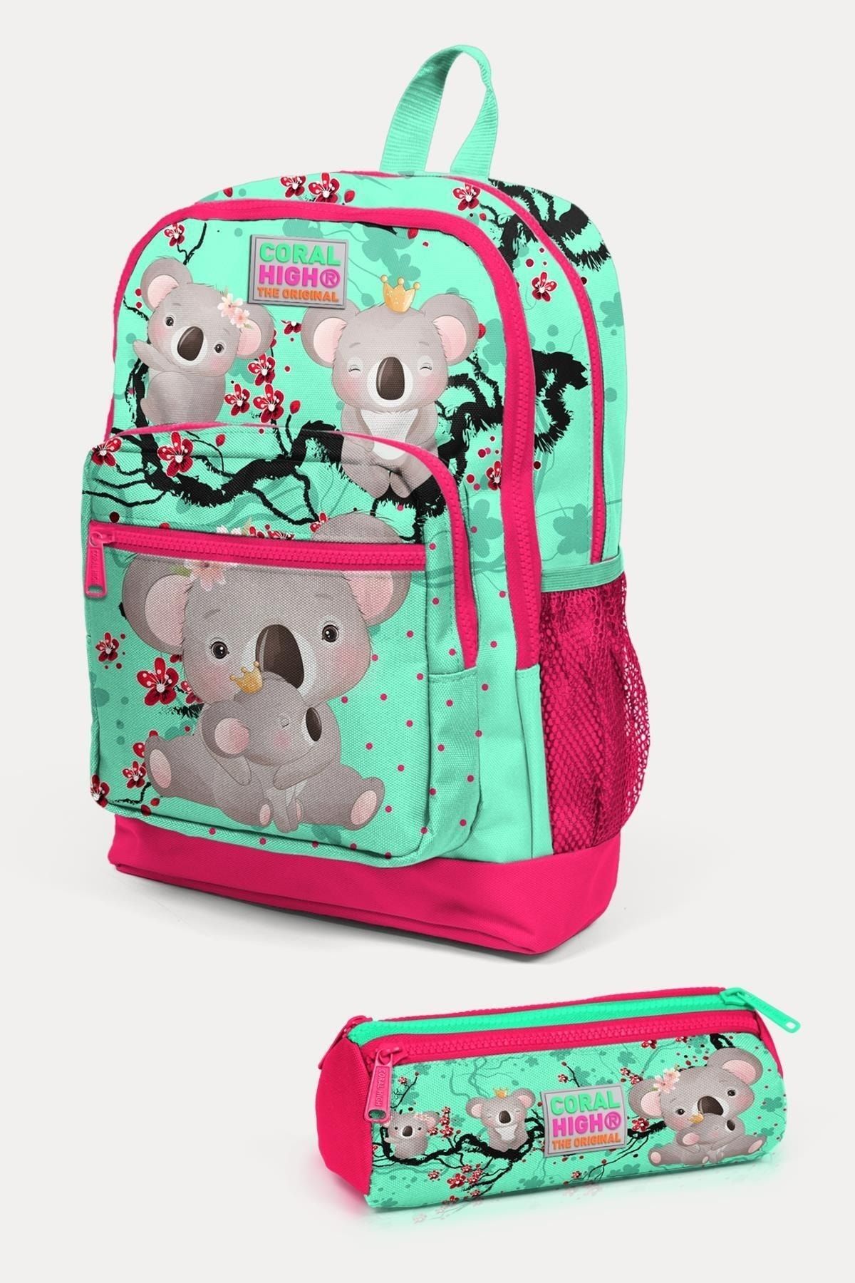 Coral High Su Yeşili Neon Koala Desenli 2'li Okul Çanta Seti SET0223713