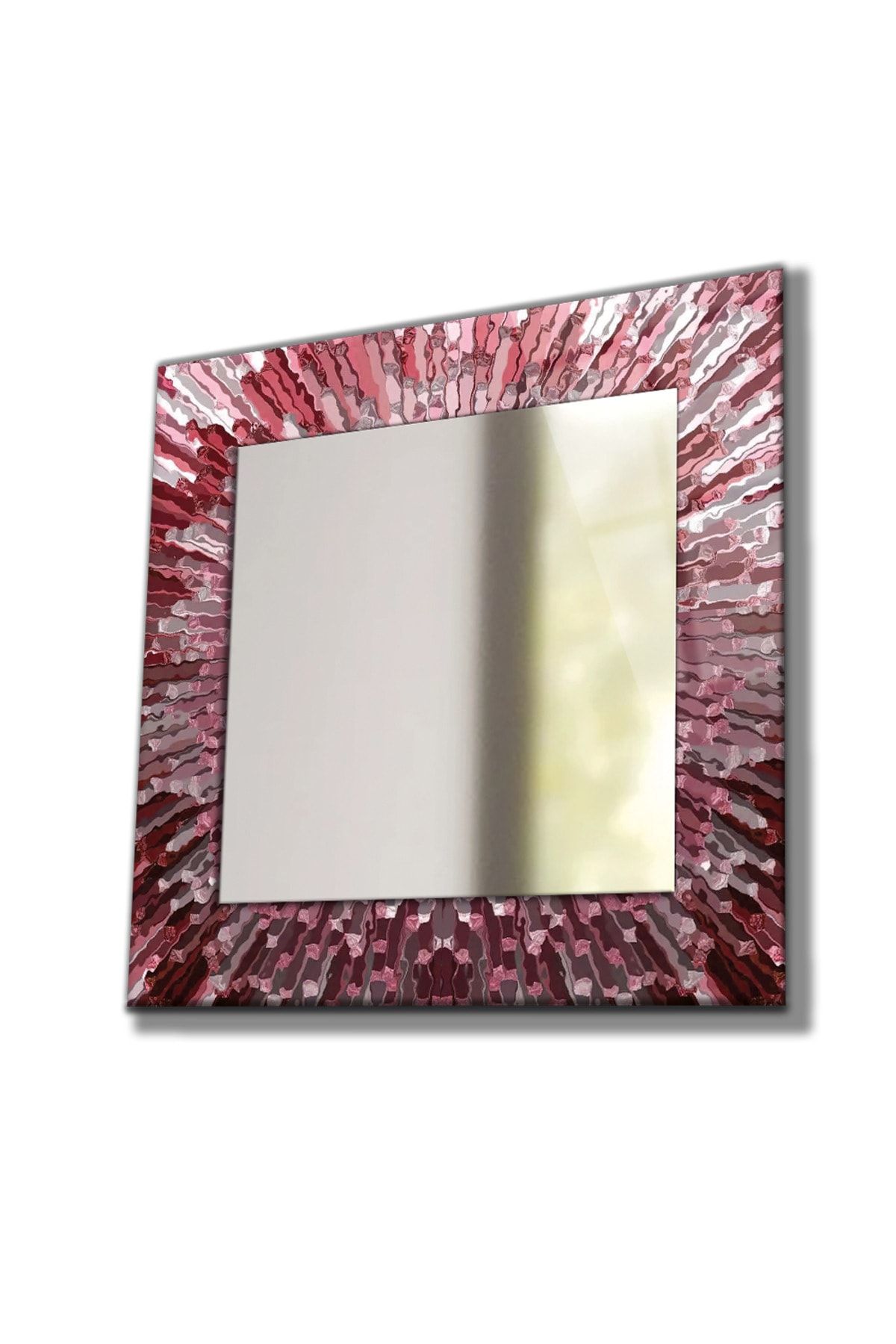 Genel Markalar Desenli Duvar Aynası, Temperli Cam Kenarlı Dekoratif Ayna, Mutfak Banyo Wc Tuvalet Salon Antre Hol