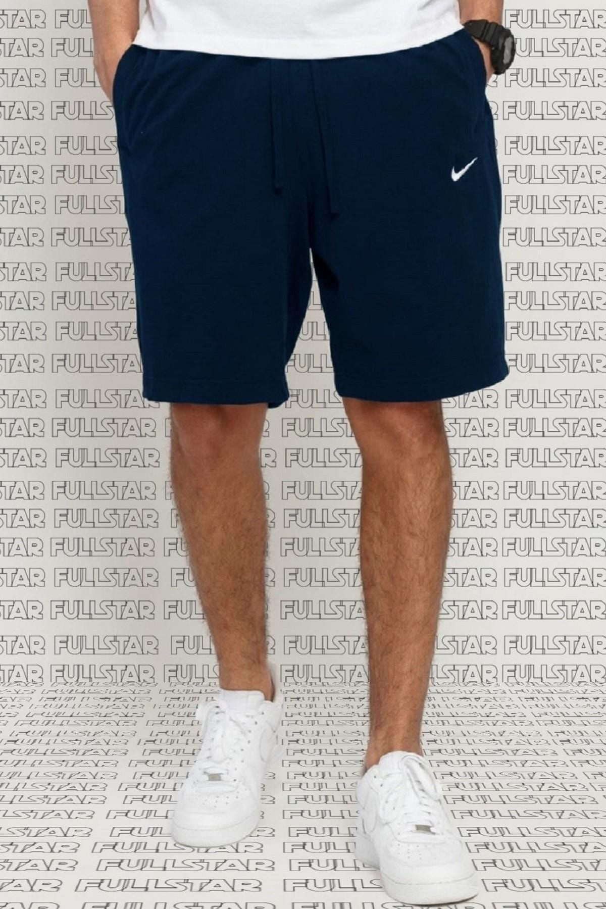 Nike Shorts Club Swoosh Jersey Unisex Yazlık ince %100 Pamuklu Şort Lacivert