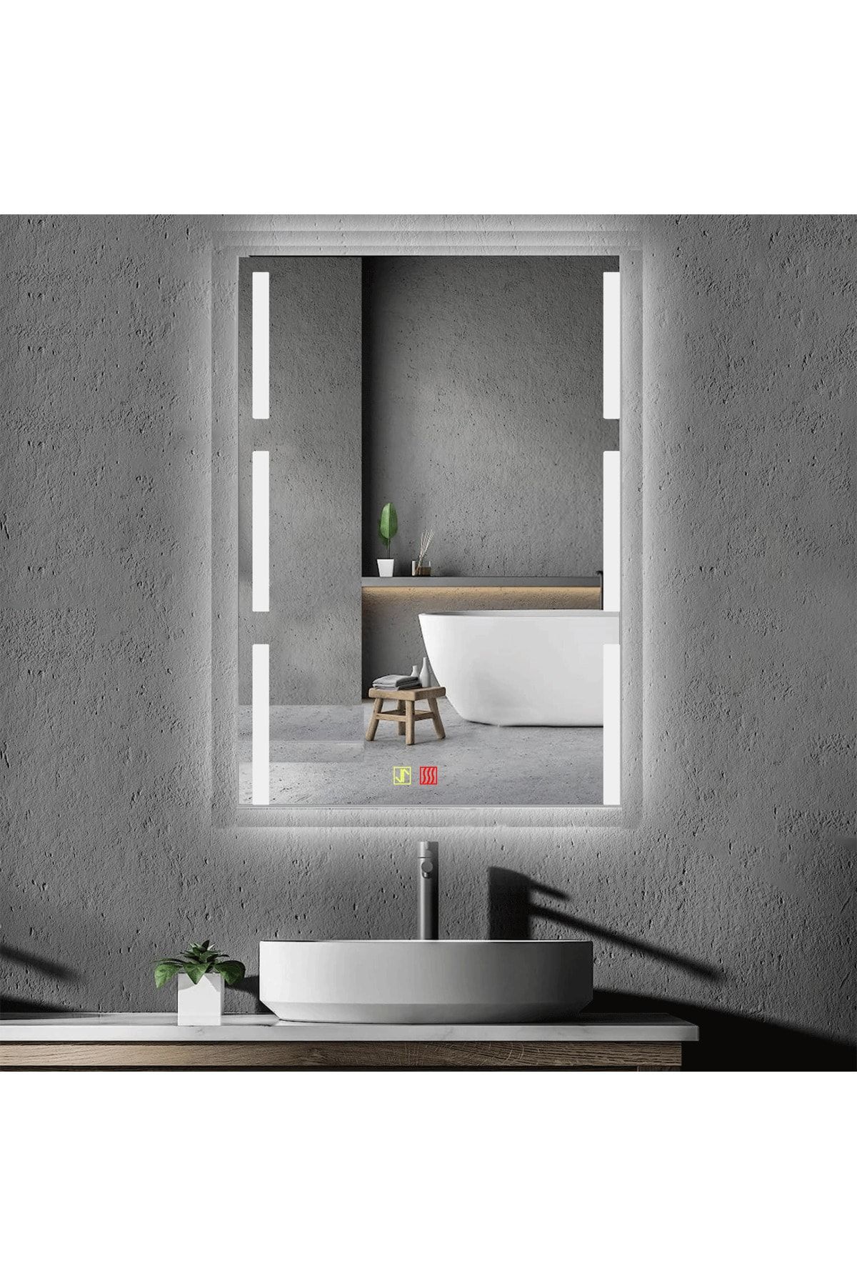 BUGUSAN 70x120 cm Buğu Çözücülü Dokunmatik Işıklı Kumlamalı Banyo Aynası