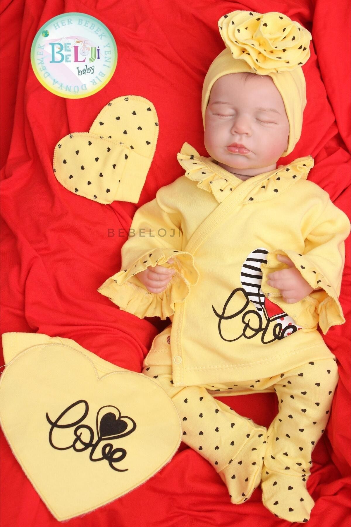Bebeloji Baby Aşk Fırfırlı Kız Bebek Yenidoğan Hastane Çıkışı 5'li Set (kız Hastane Çıkışı Yenidoğan Kıyafeti )