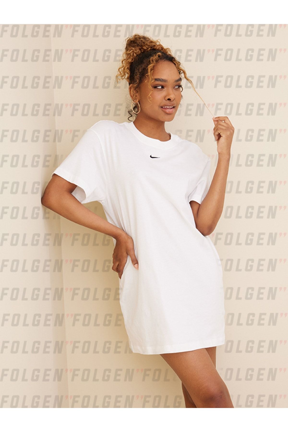 Nike W Nsw Essntl Dress Beyaz Pamuklu Kumaş Kadın Spor Elbise T-shirt