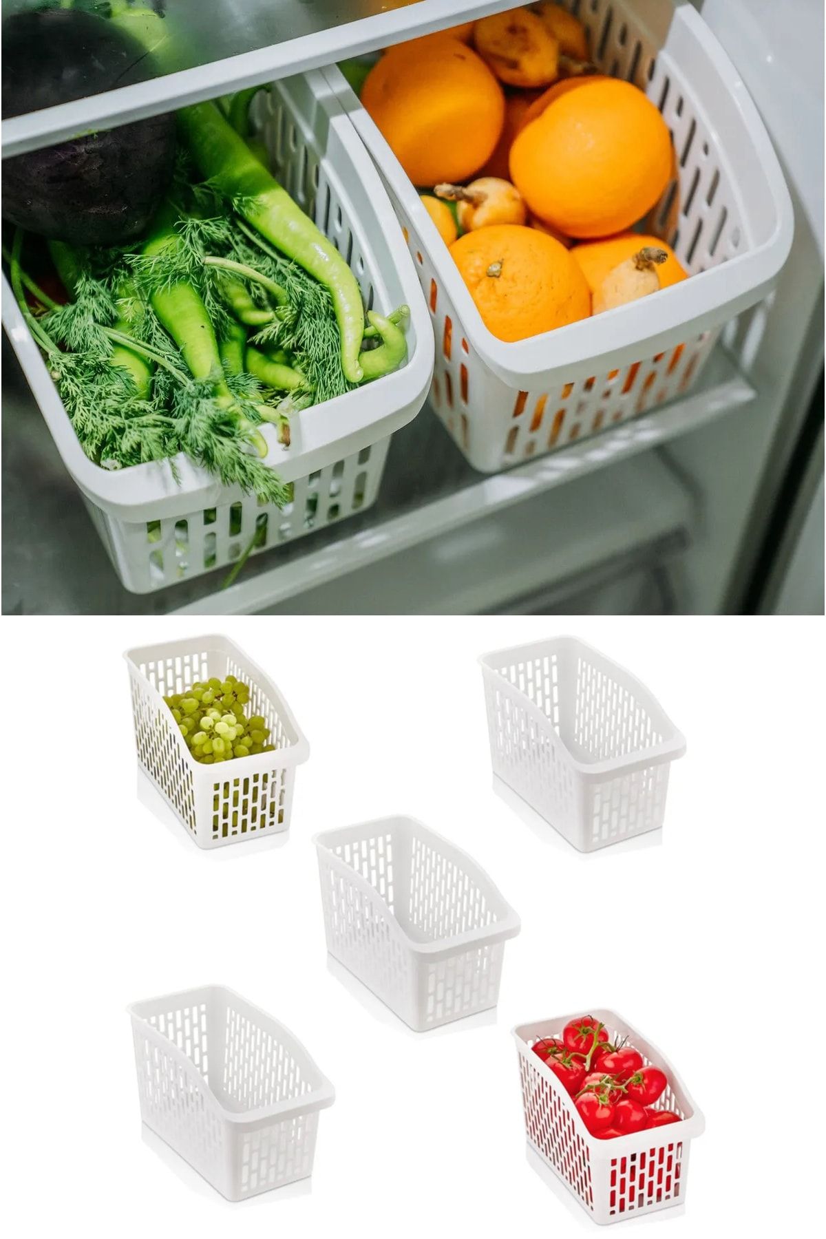 KRM HOME 5 Adet Xxl Geniş Buzdolabı Içi Düzenleyici Sebze Meyve Sepeti Mutfak Banyo Tezgah Organizer