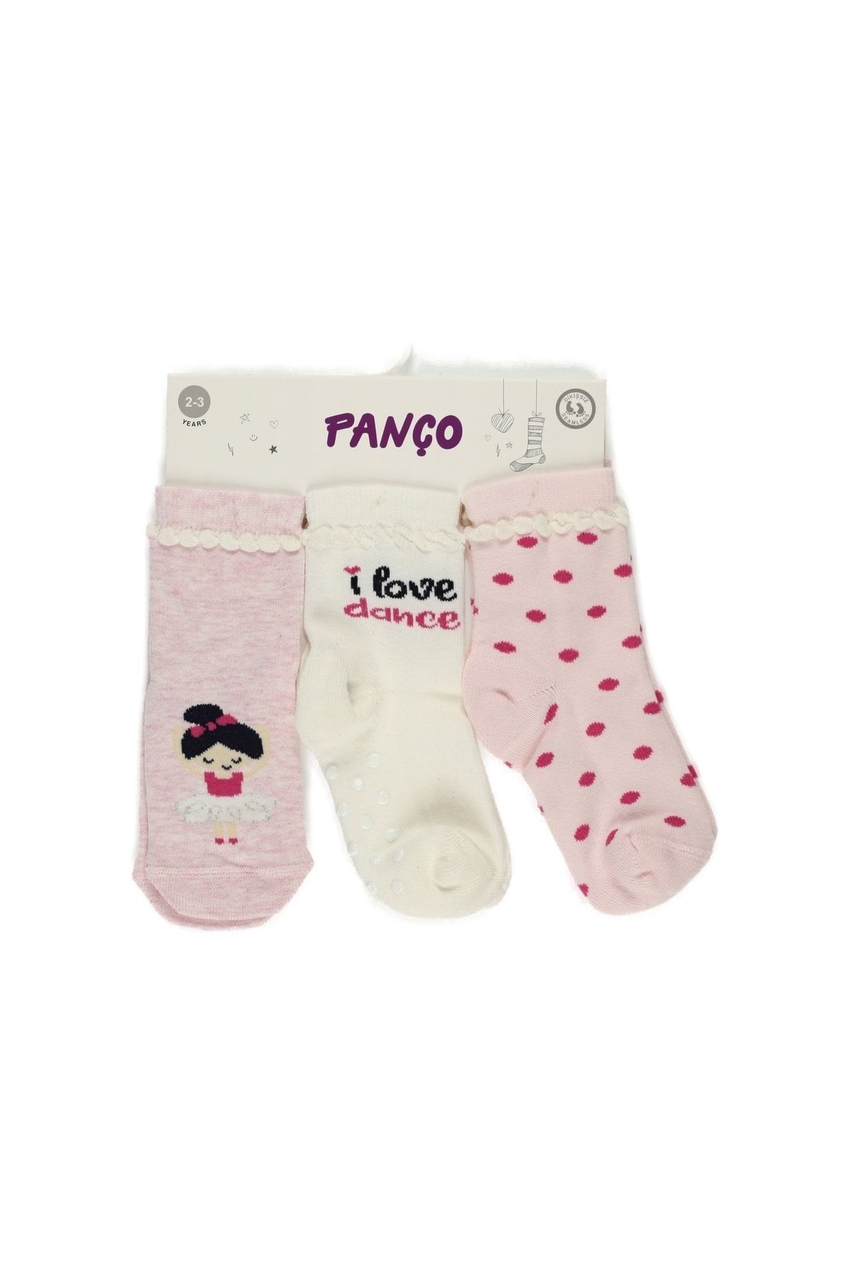 Panço Kız Bebek Desenli Üçlü Soket Çorap