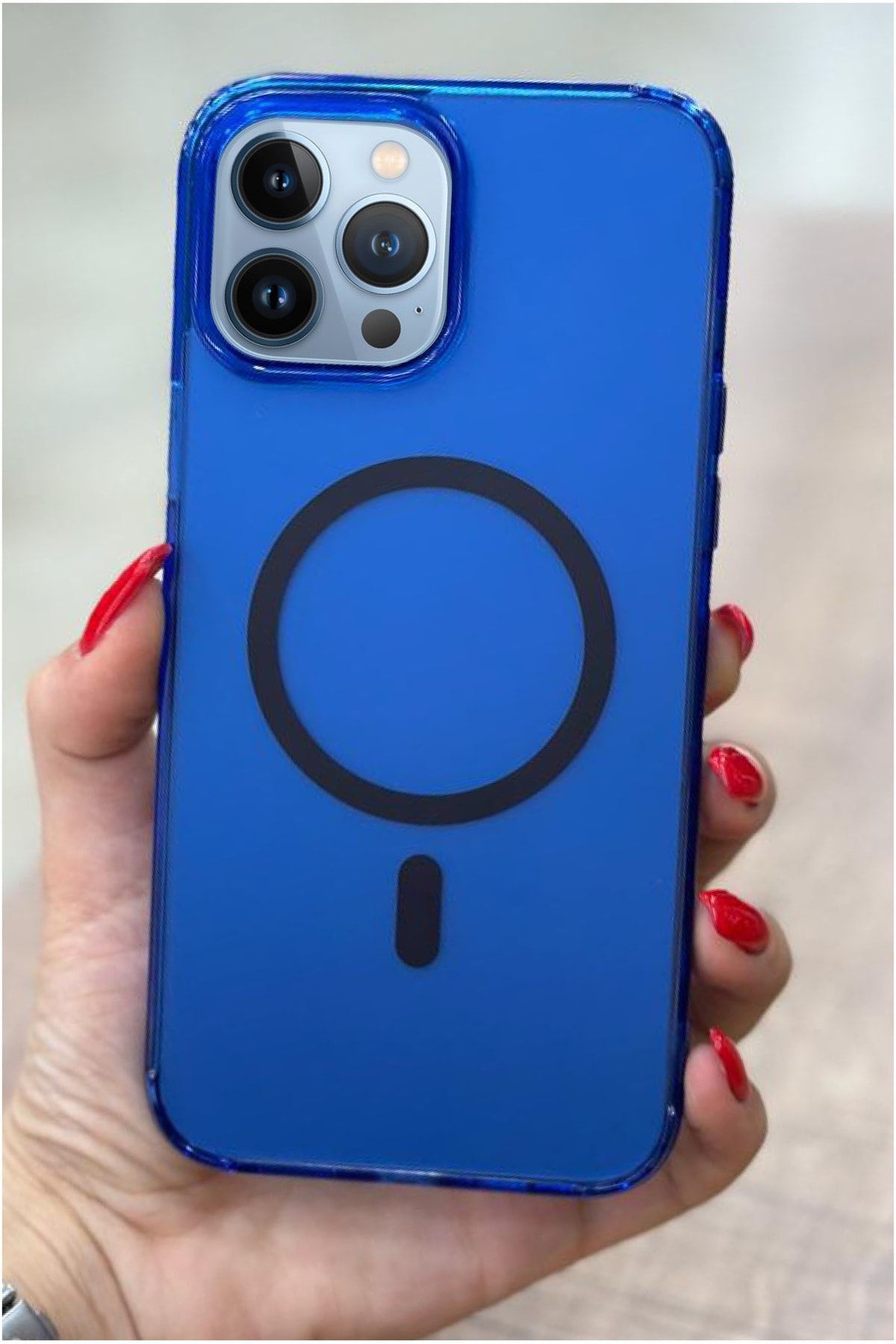 Deilmi Iphone 13 Pro Max Uyumlu Şeffaf Mavi Magsafe Kablosuz Şarj Destekli Özel Tasarım Silikon Kapak Kılıf