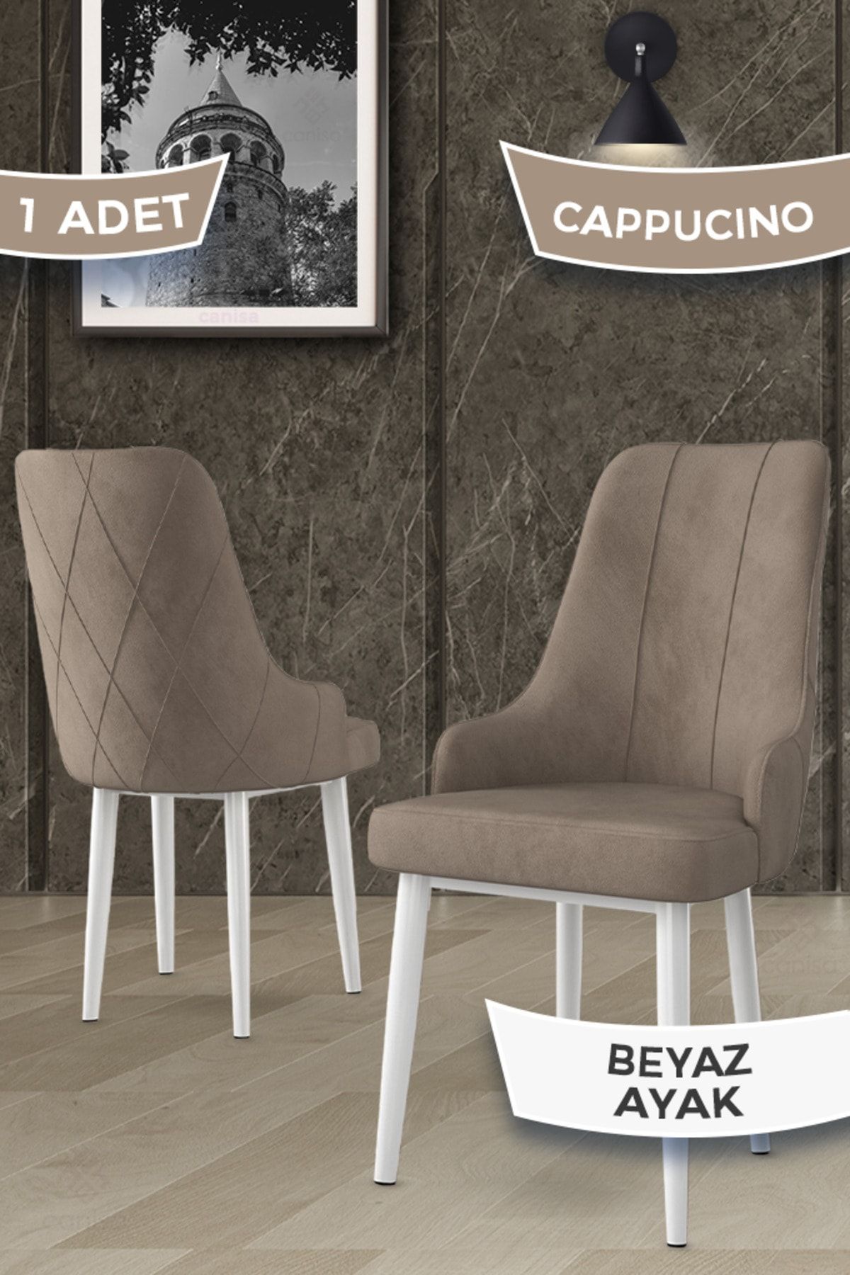 Canisa Concept Trex Serisi 1.sınıf Babyface Kumaş Cappucino Sandalye Beyaz Metal Ayak