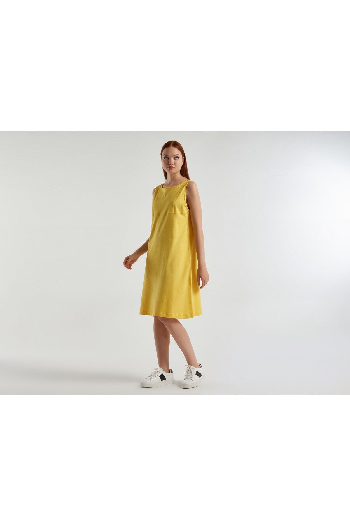 United Colors of Benetton Kadın Sarı %100 Koton Kolsuz Elbise Sarı