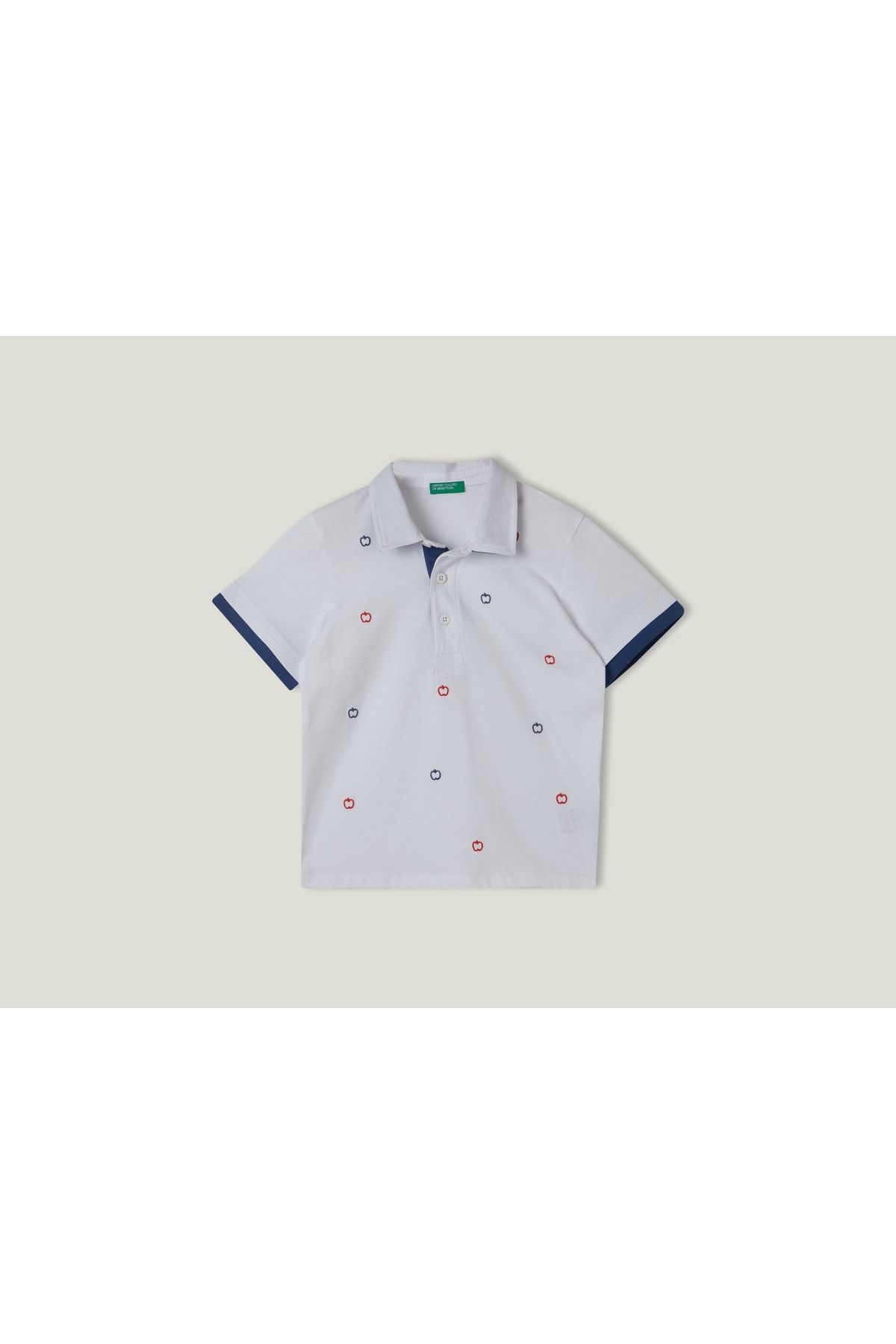 United Colors of Benetton Erkek Çocuk Beyaz Elma İşlemeli Polo T-Shirt Beyaz