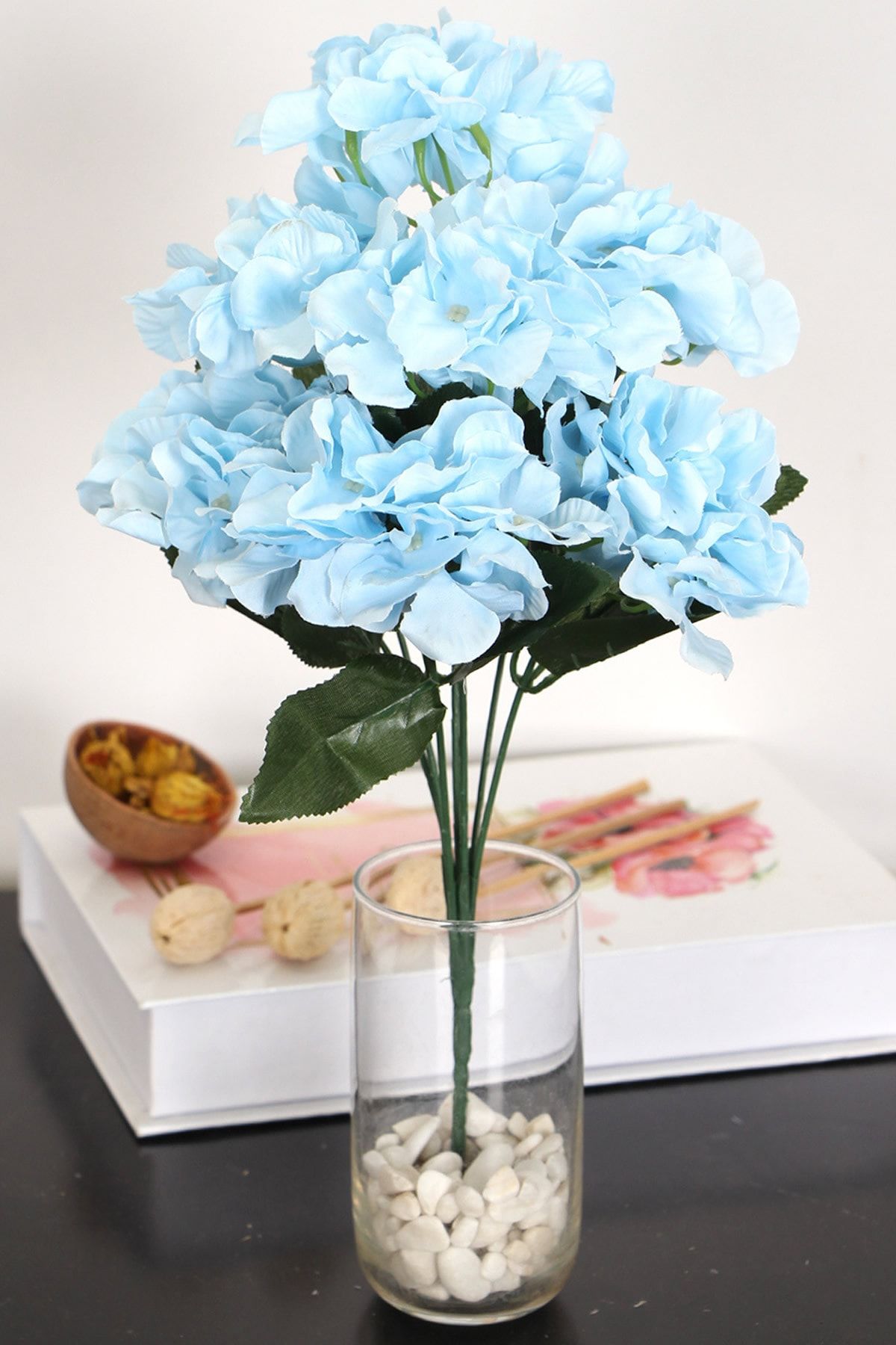 Yapay Çiçek Deposu Yapay 7 Dallı Ortanca Demeti 35 cm Açık Mavi