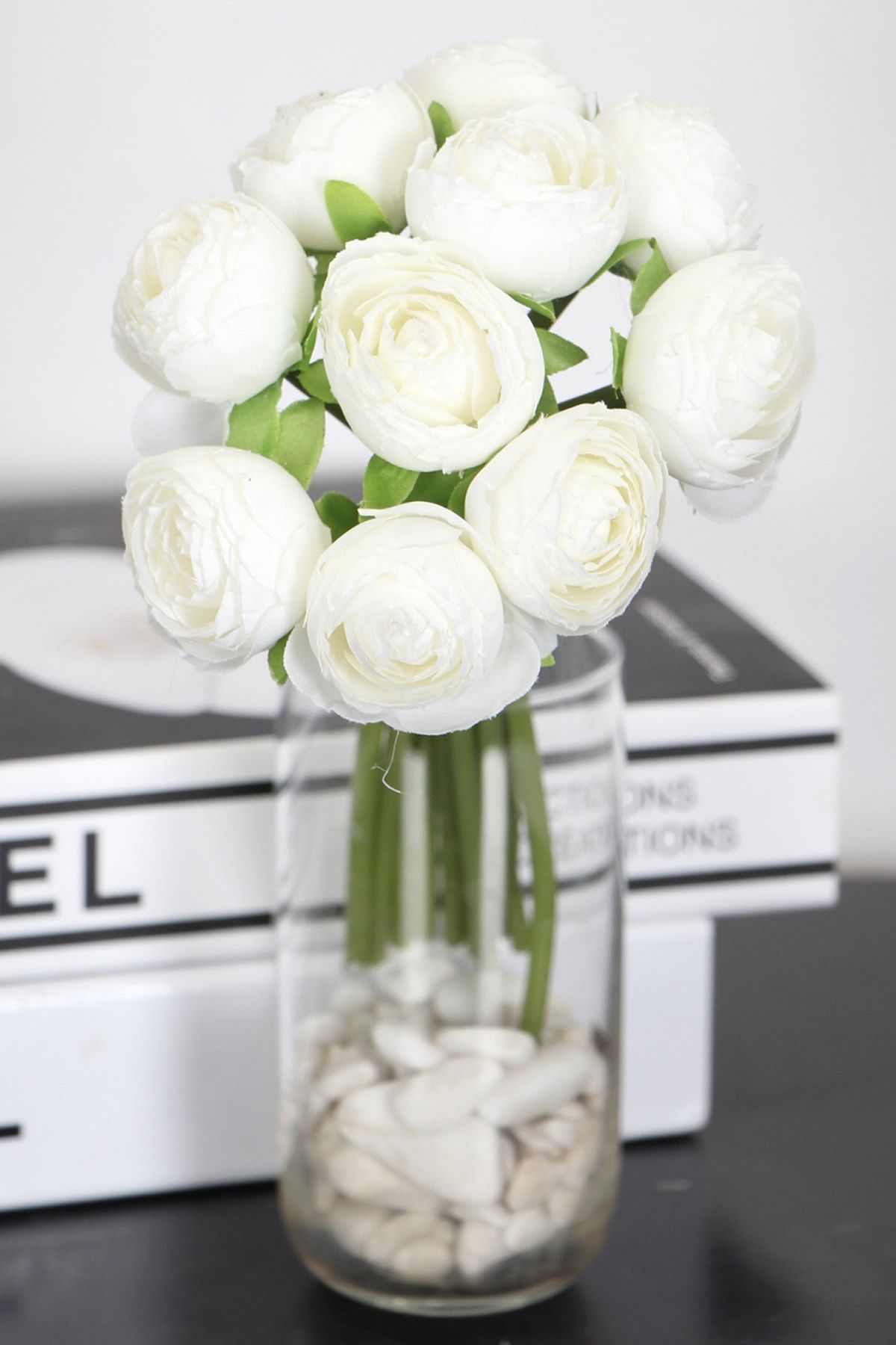 Yapay Çiçek Deposu Yapay 10 Çiçekli Mini Erengül Demeti 22 cm Beyaz