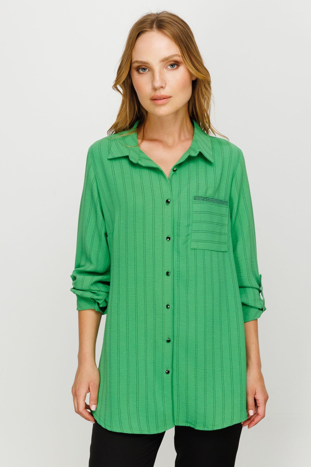 Ekol Kadın Çizgili Gömlek 5494 Yeşil
