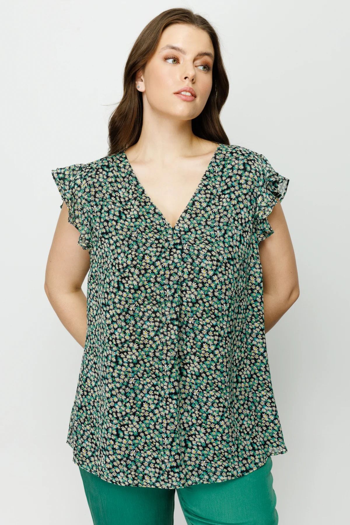 Ekol Kadın Şifon Desenli Bluz 5602 Yeşil