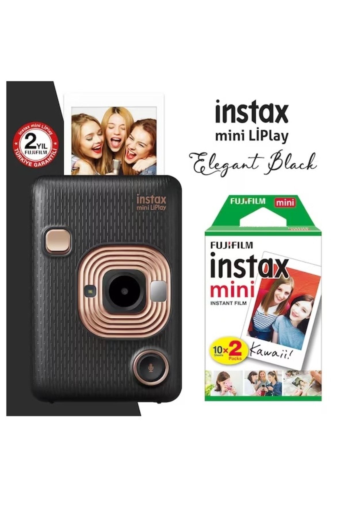 Fujifilm Instax Mini Liplay Hybrid Elegant Black Fotoğraf Makinesi 20li Mini Film