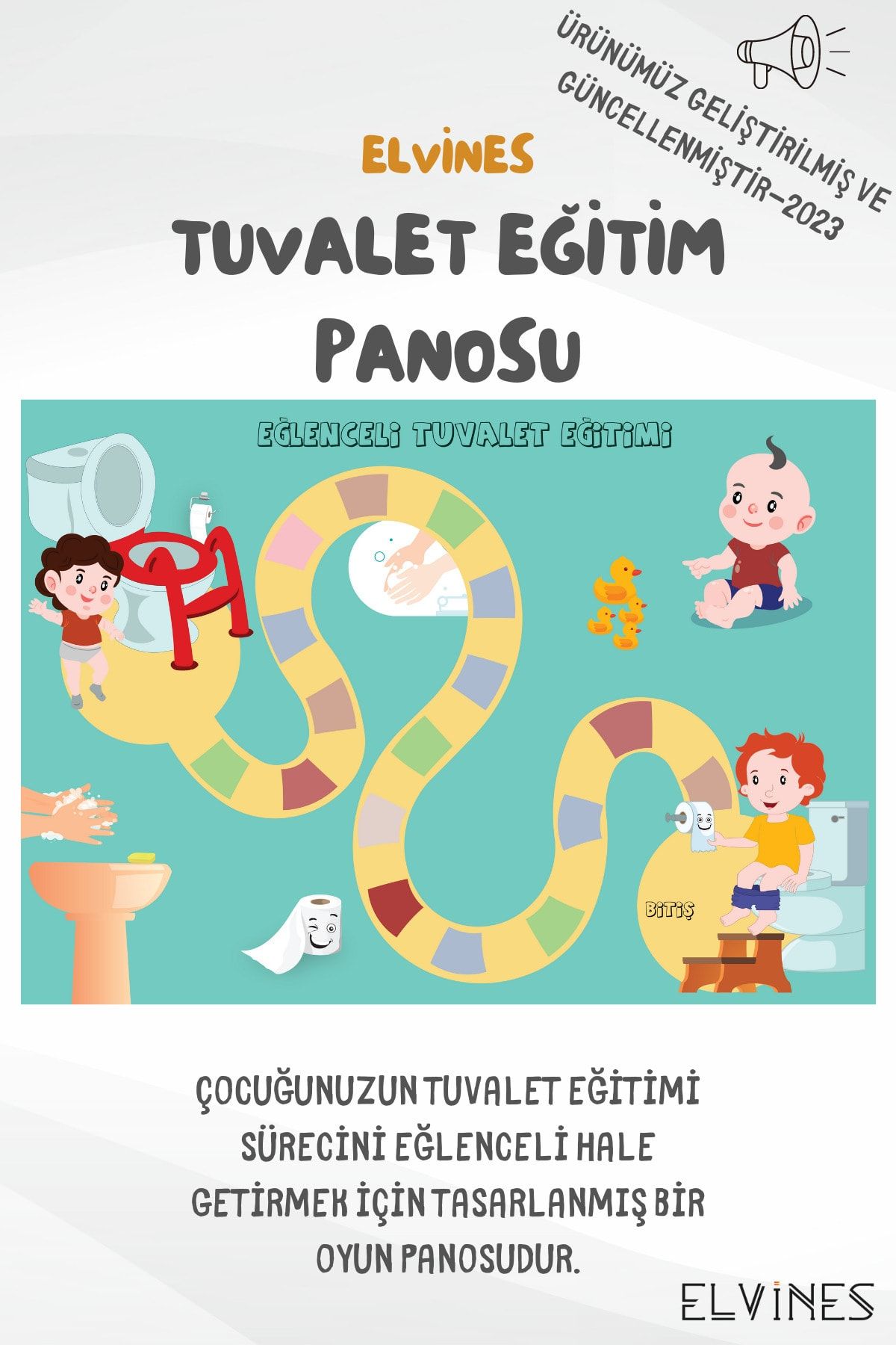 ELVİNES Eğlenceli Tuvalet Eğitimi Panosu (29.7X42 CM)- Cırt Cırtlı