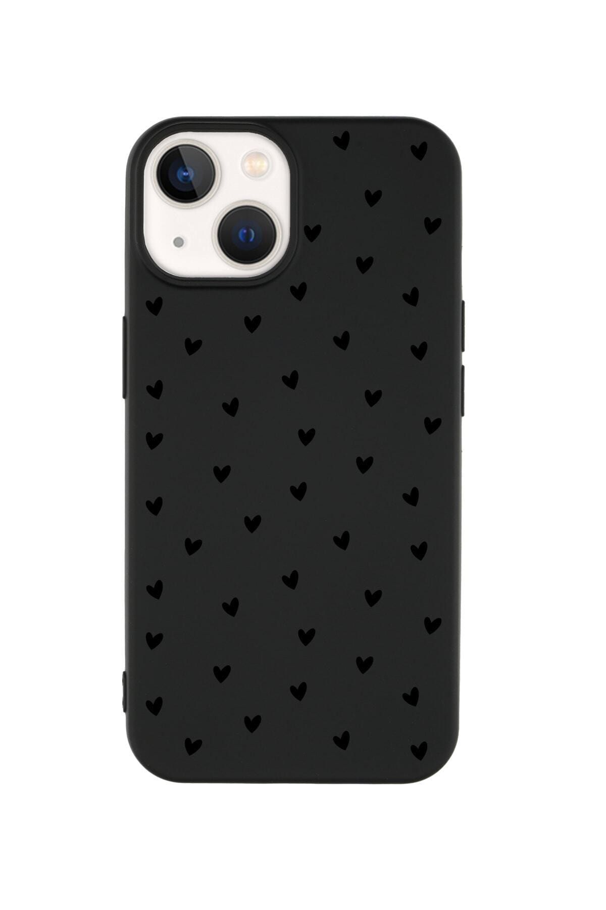 butikcase Iphone 14 Minik Kalpler Siyah Desenli Lansman Siyah Telefon Kılıfı