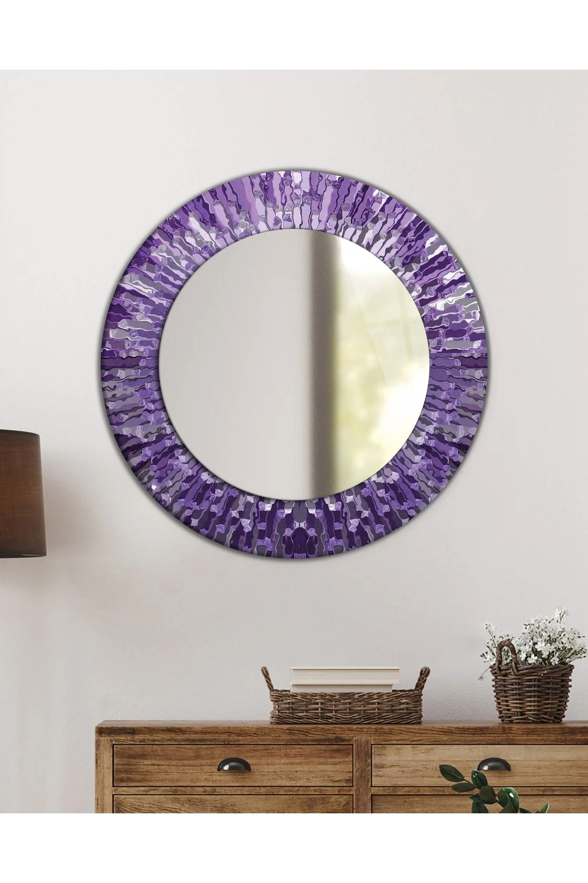 idealizbiz Desenli Duvar Aynası, Temperli Cam Kenarlı Dekoratif Ayna, Mutfak Banyo Wc Tuvalet Salon Antre Hol