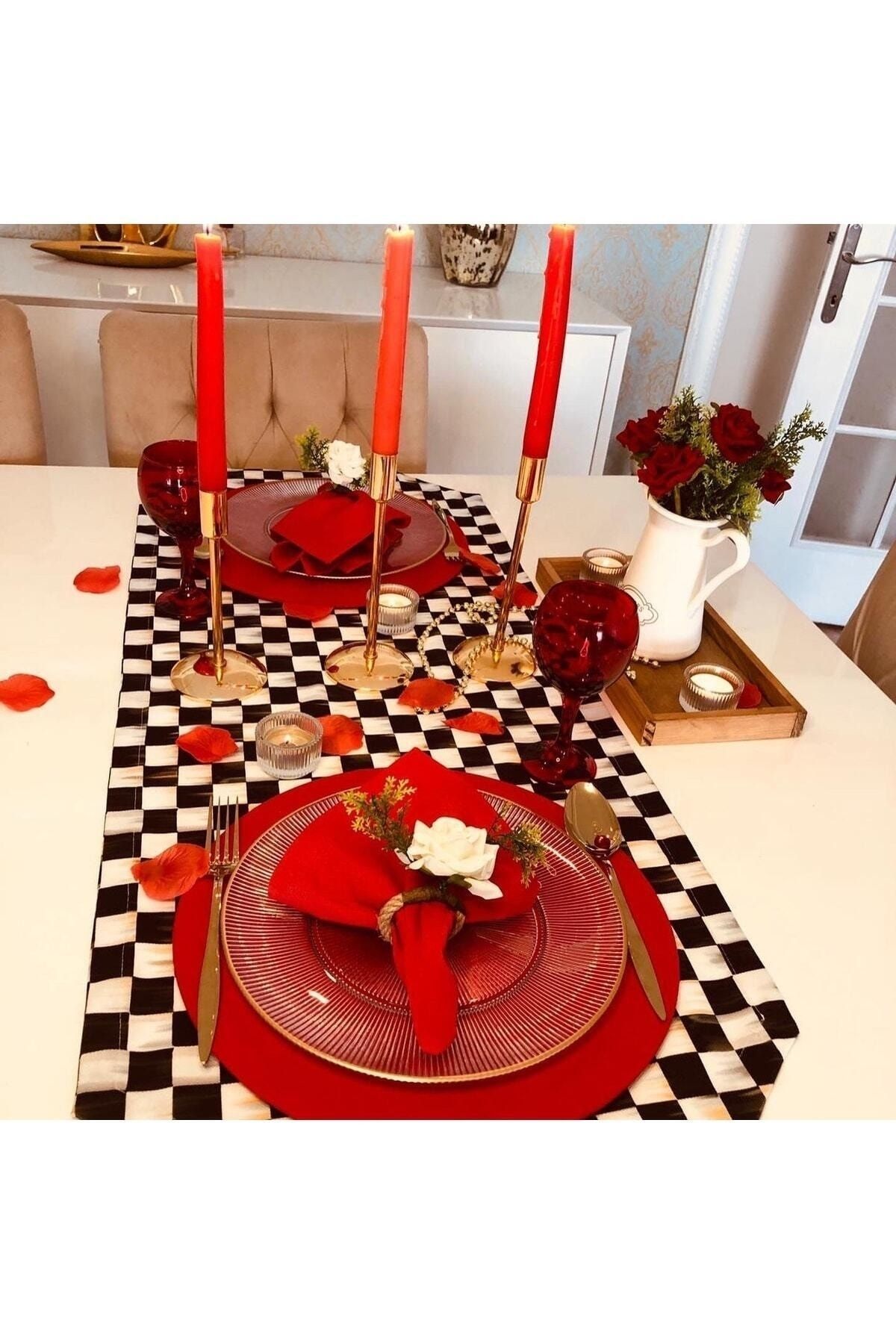 Ayd Home Dama Desen Runner Sevgililer Günü Masası Ranır Kareli Damalı Sofra Sunum Yılbaşı Romantik