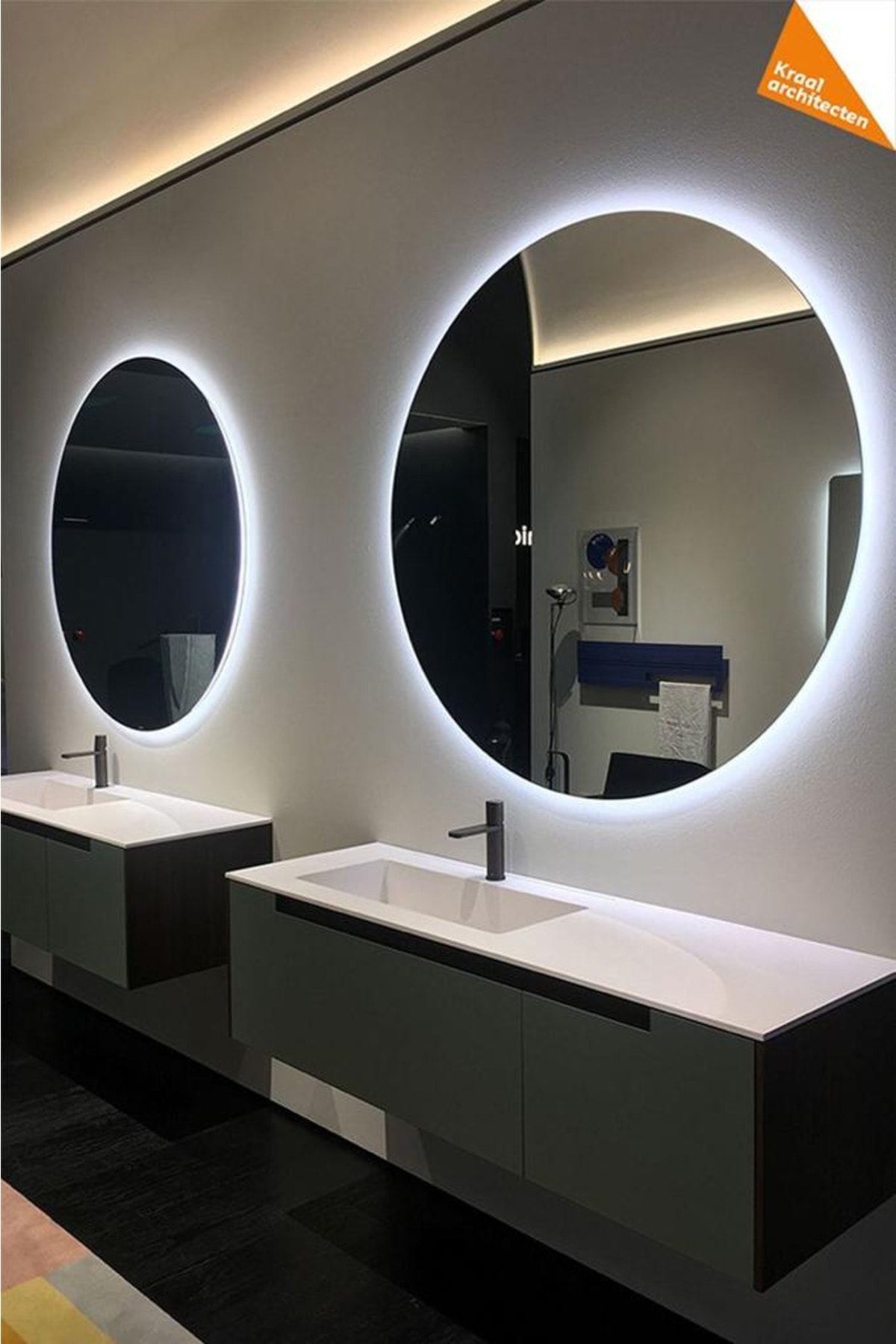 Narkissos Dizayn 80 Cm Mavi Ledli Yuvarlak Banyo Aynası/ Makyaj Aynası/ Trafolu