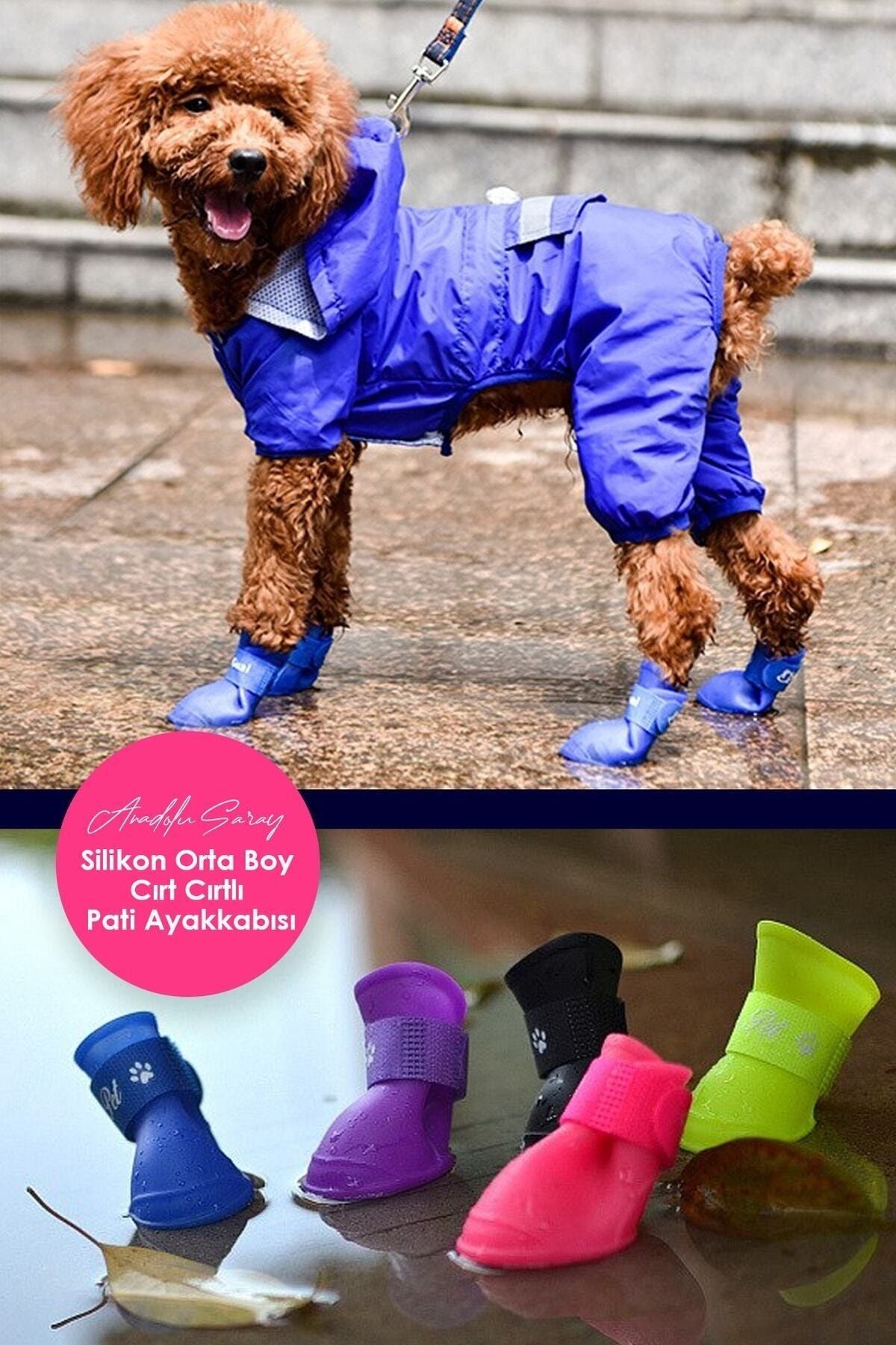 Genel Markalar Orta Boy Silikon Su Geçirmez Kedi Köpek Ayakkabısı Cırt Cırtlı Pati Ayakkabısı