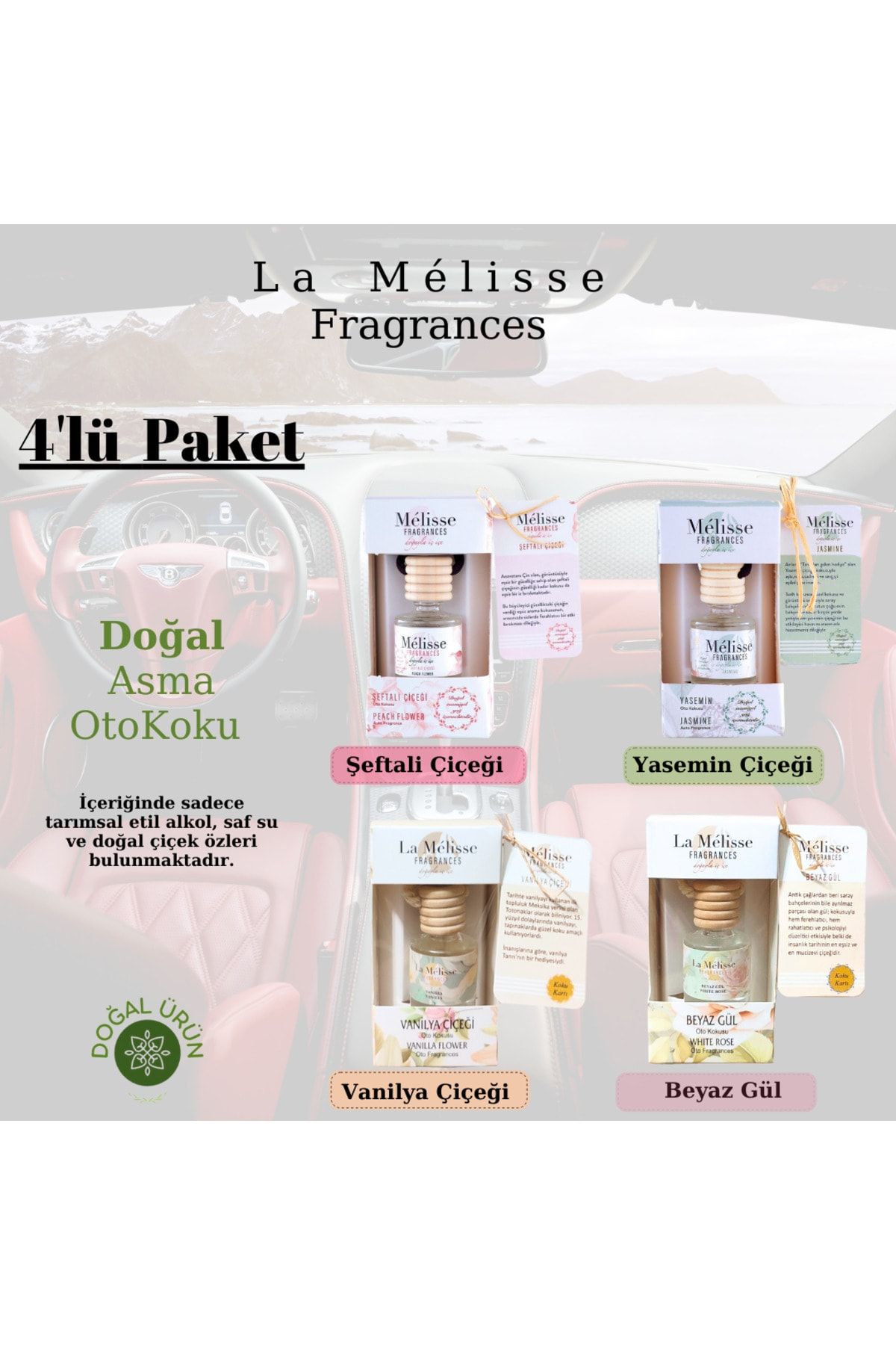 La Melisse Fragrances 4’lü Doğal Oto Araba Kokusu - ipli askılı