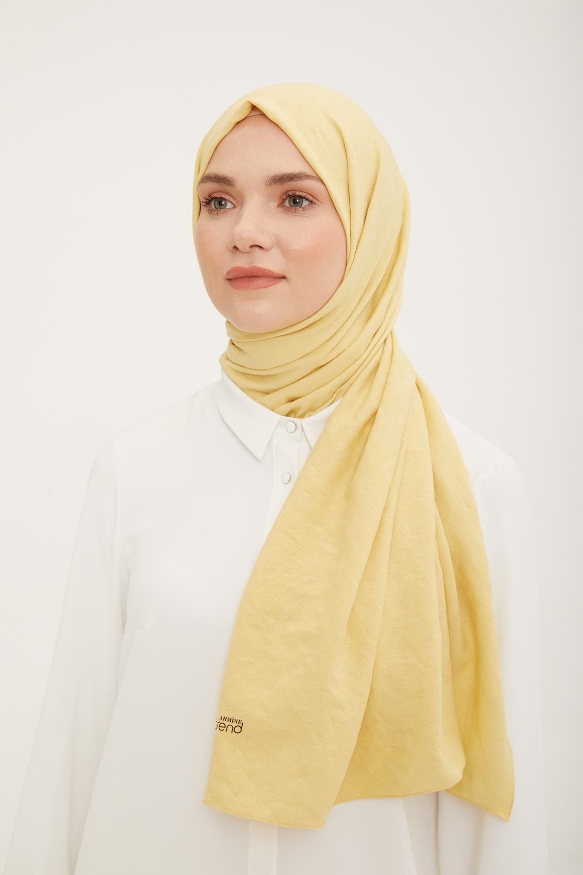 Armine Baklava Desen Pamuksu Dokulu Jazz Şal Soft Sarı