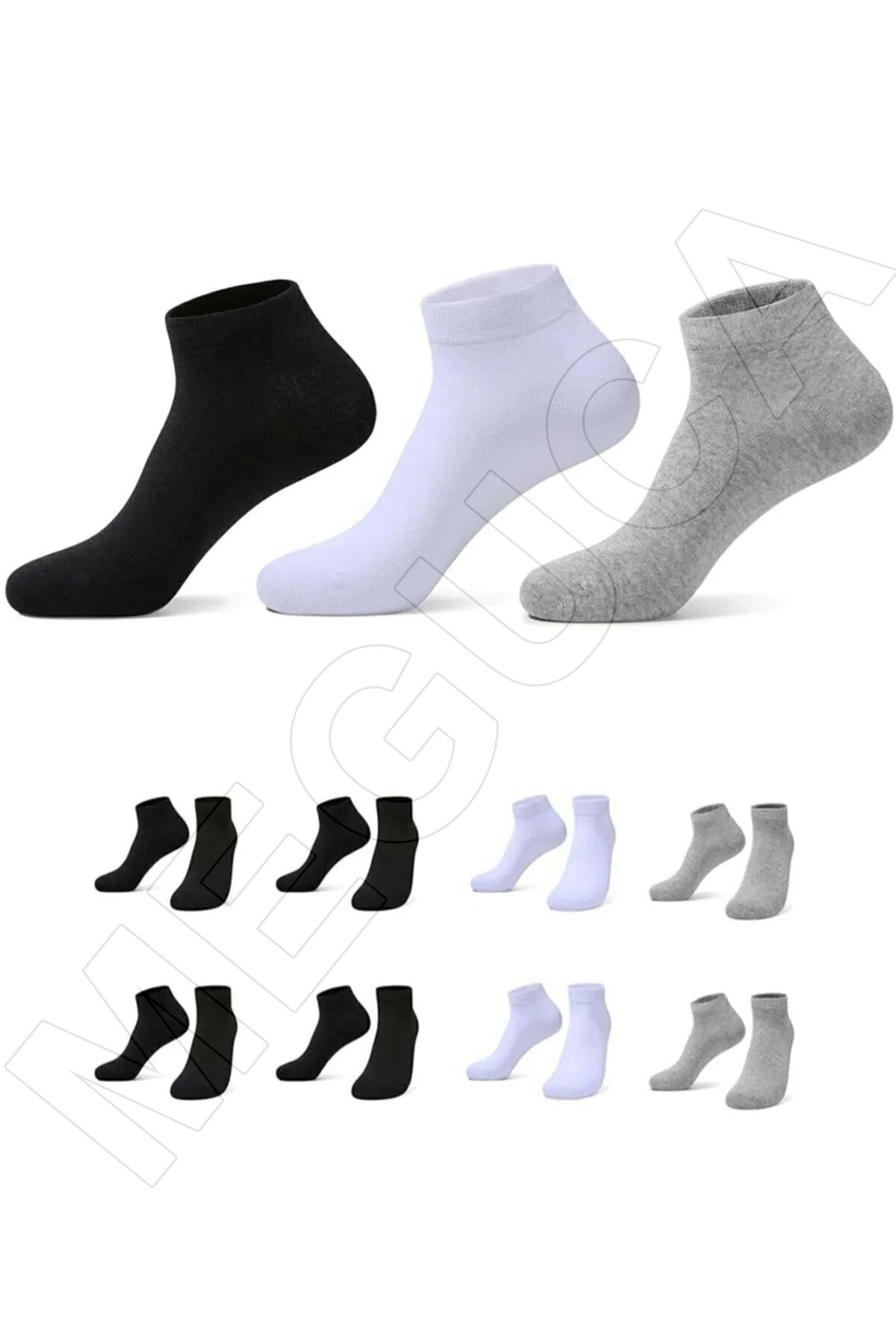 Meguca Socks 8 Çift Ekonomik Paket Patik Çorap Siyah-beyaz-gri Karışık Renk